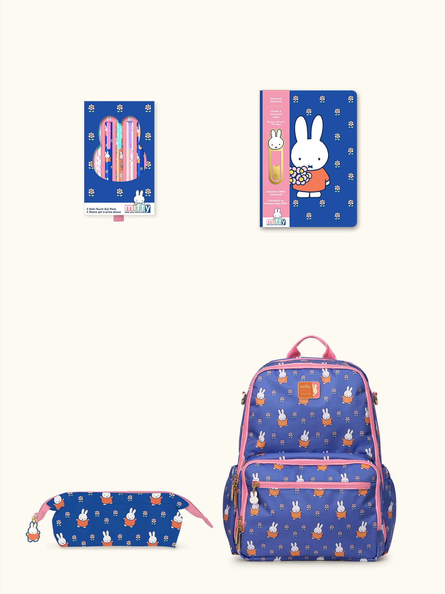 JuJuBe x Studio Oh Miffy Flower Fields Back-to-School Bundle - Zealous Backpack + Hardcover Notebook + Gel Pen Set + Pencil Pouch