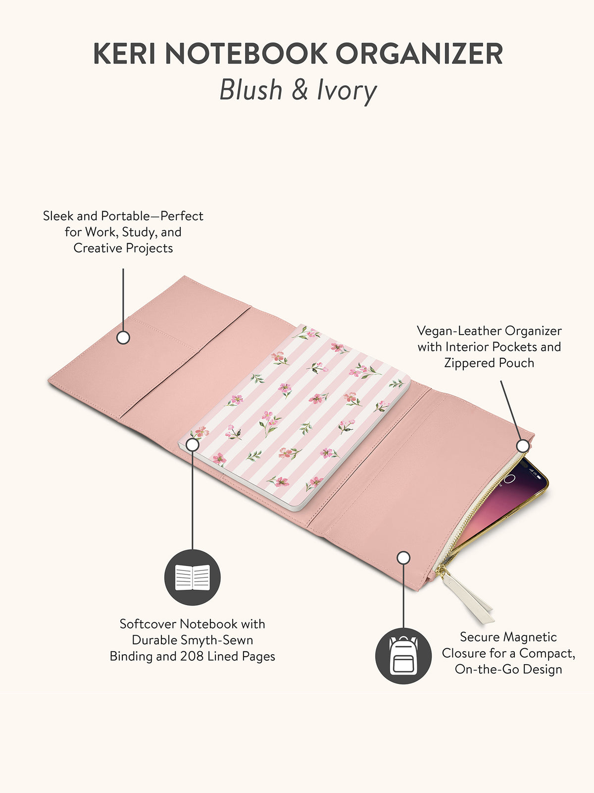 Blush &amp; Ivory Keri Notebook Organizer