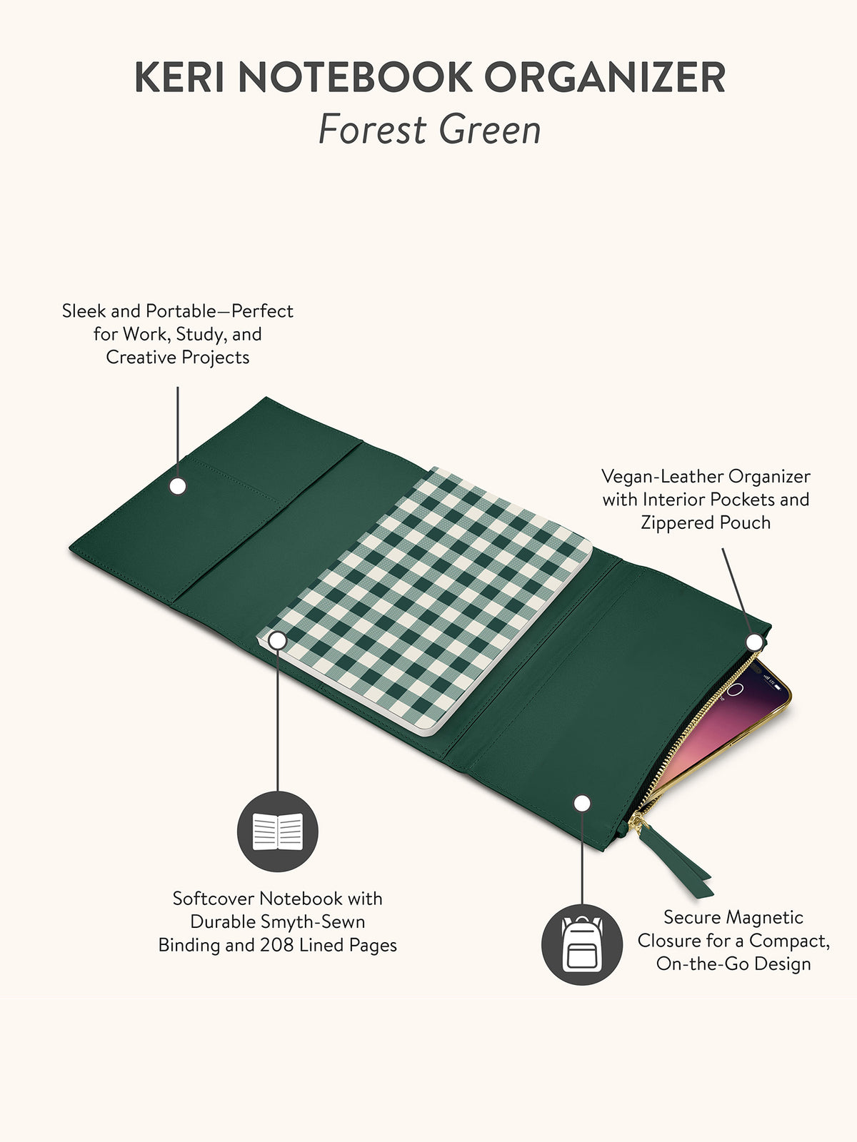Forest Green Keri Notebook Organizer