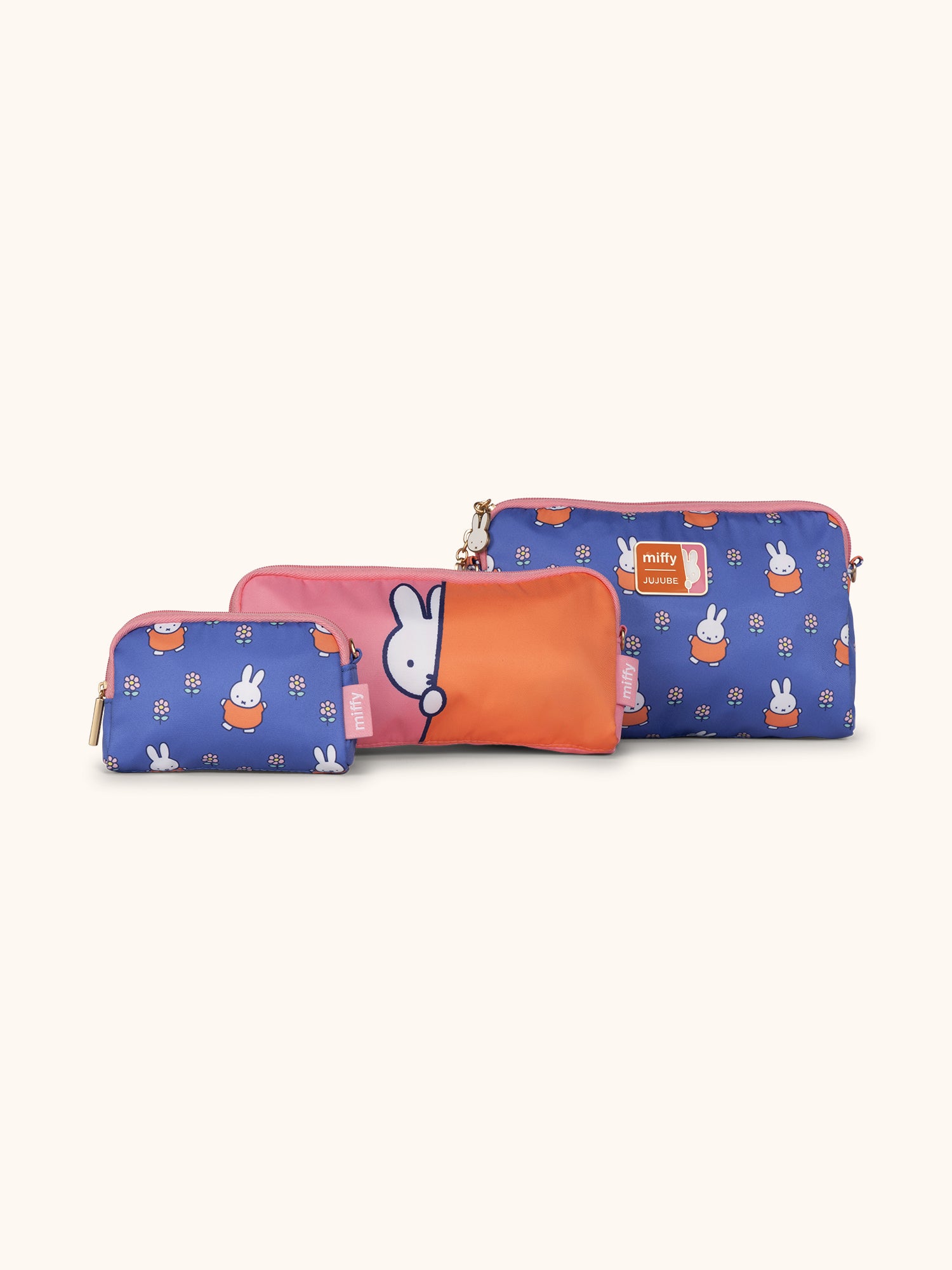 JuJuBe Miffy Flower Fields Be Set 3-Piece Pouch Set - Blue &amp; Orange