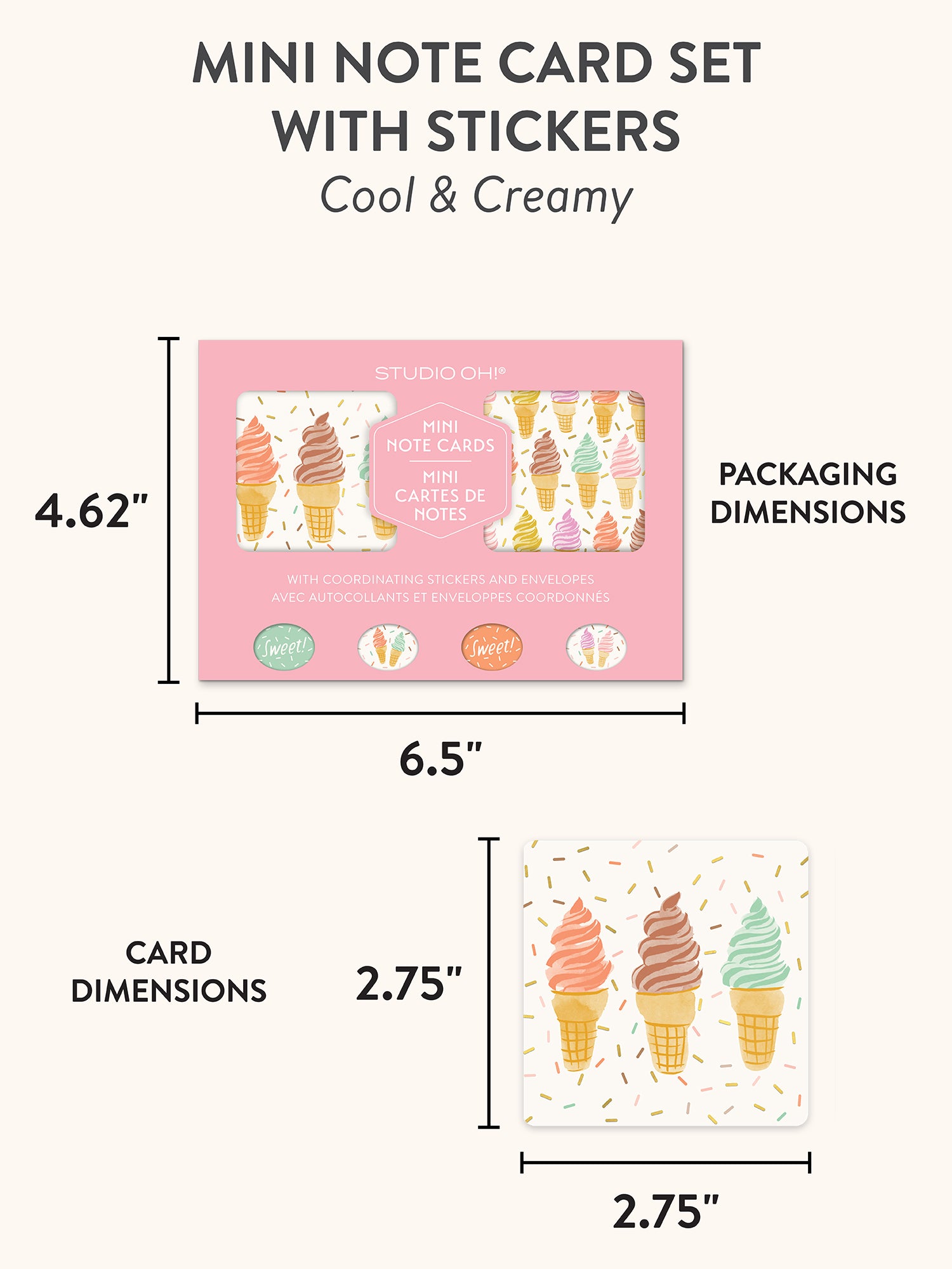 Cool & Creamy Assorted Mini Note Card Set with Stickers – Studio Oh!