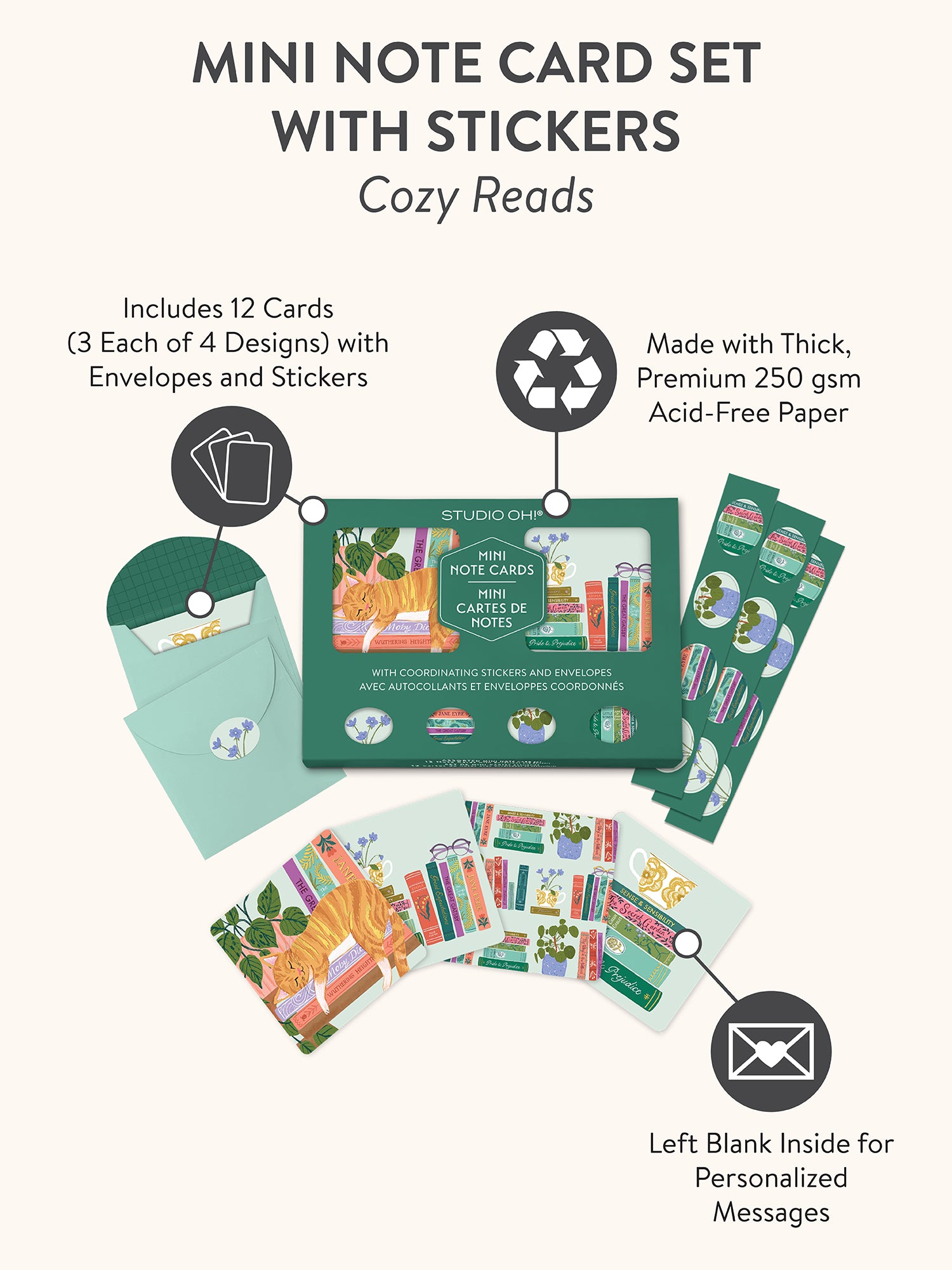 Cozy Reads Assorted Mini Note Card Set with Stickers – Studio Oh!