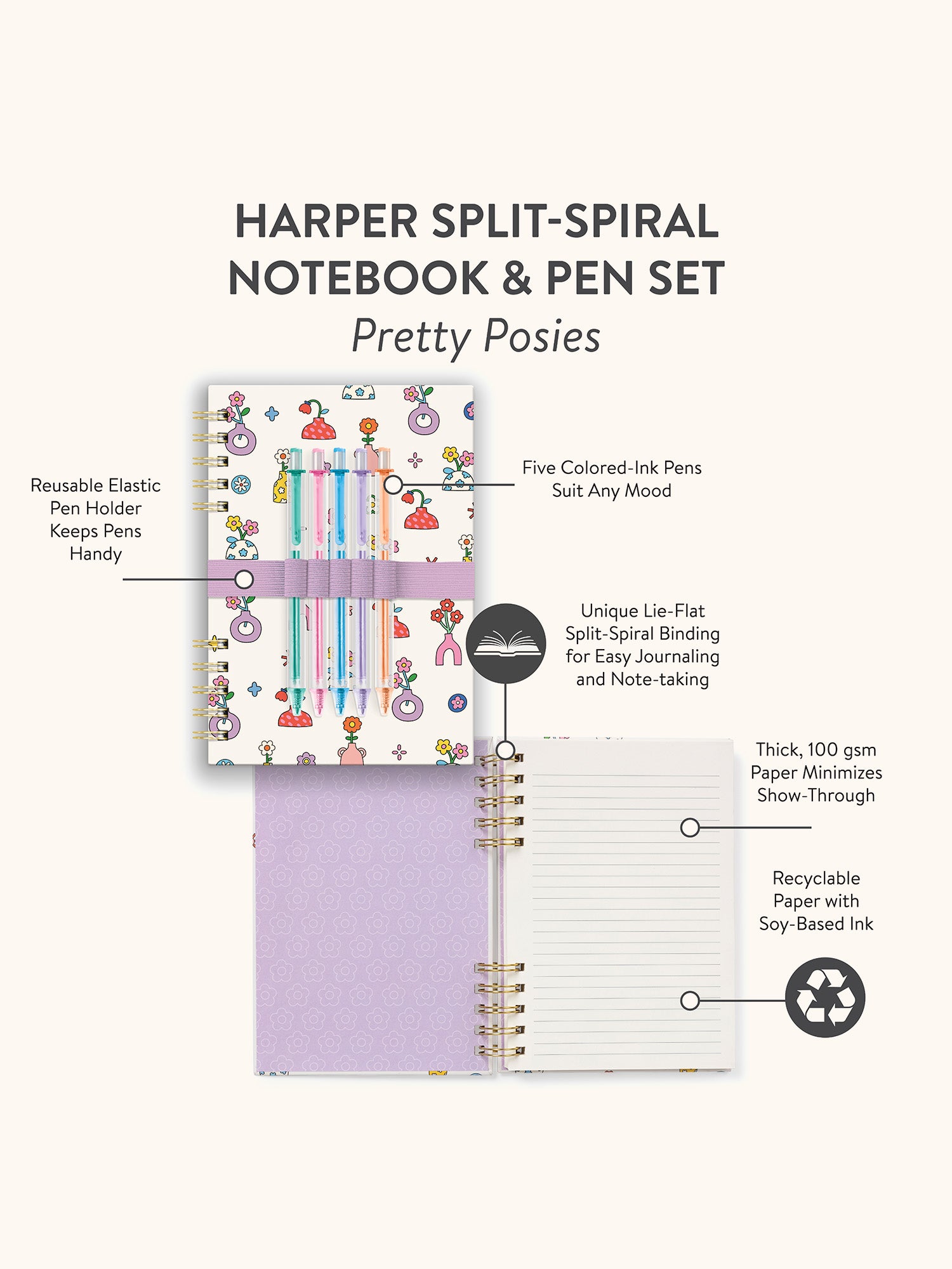 Pretty Posies Harper Split-Spiral Notebook &amp; Pen Set