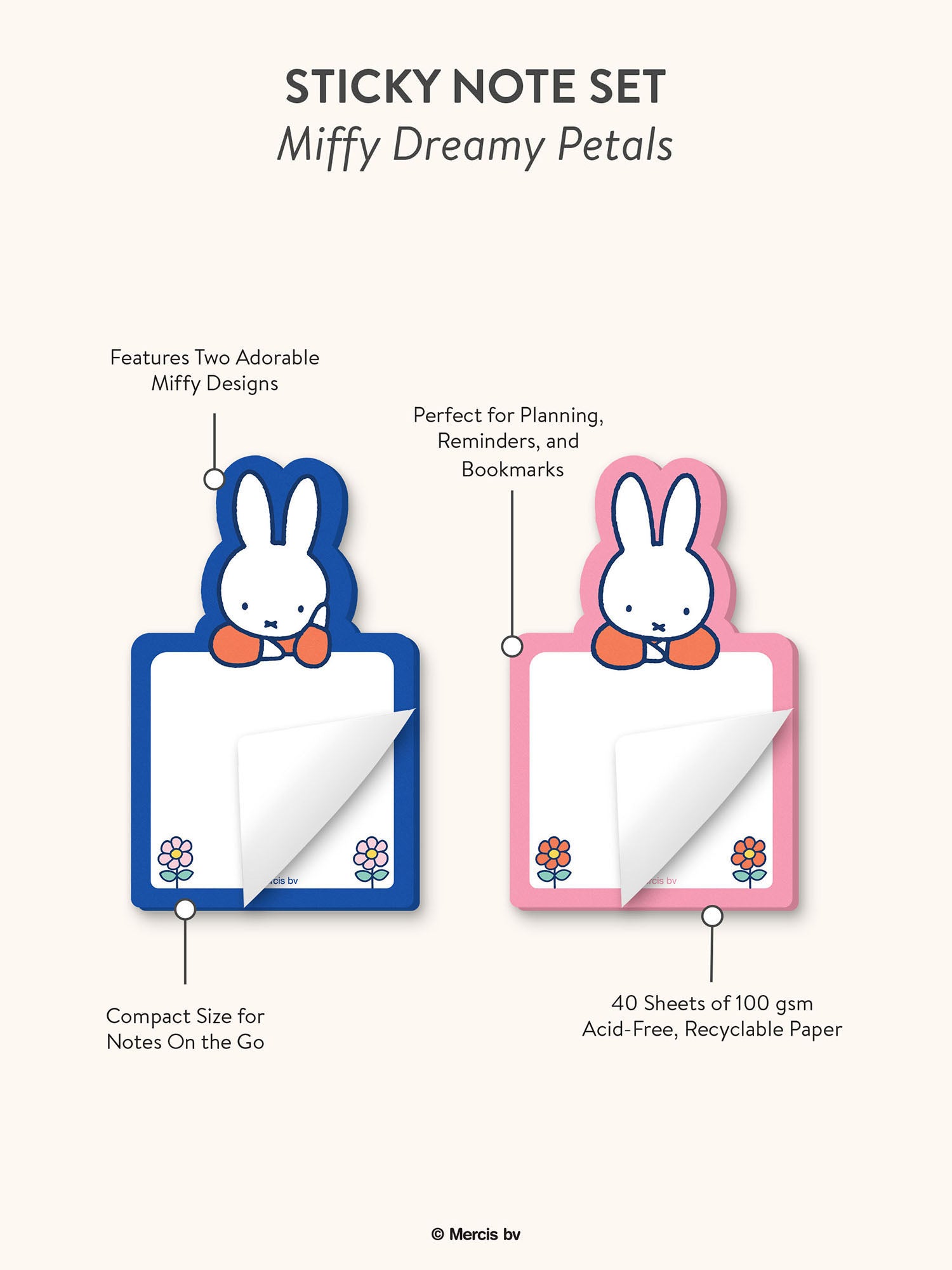 JuJuBe x Studio Oh Miffy Flower Fields Back-to-Campus Bundle - Be Light Tote Bag + Hardcover Notebook + Gel Pen Set + Sticky Notes