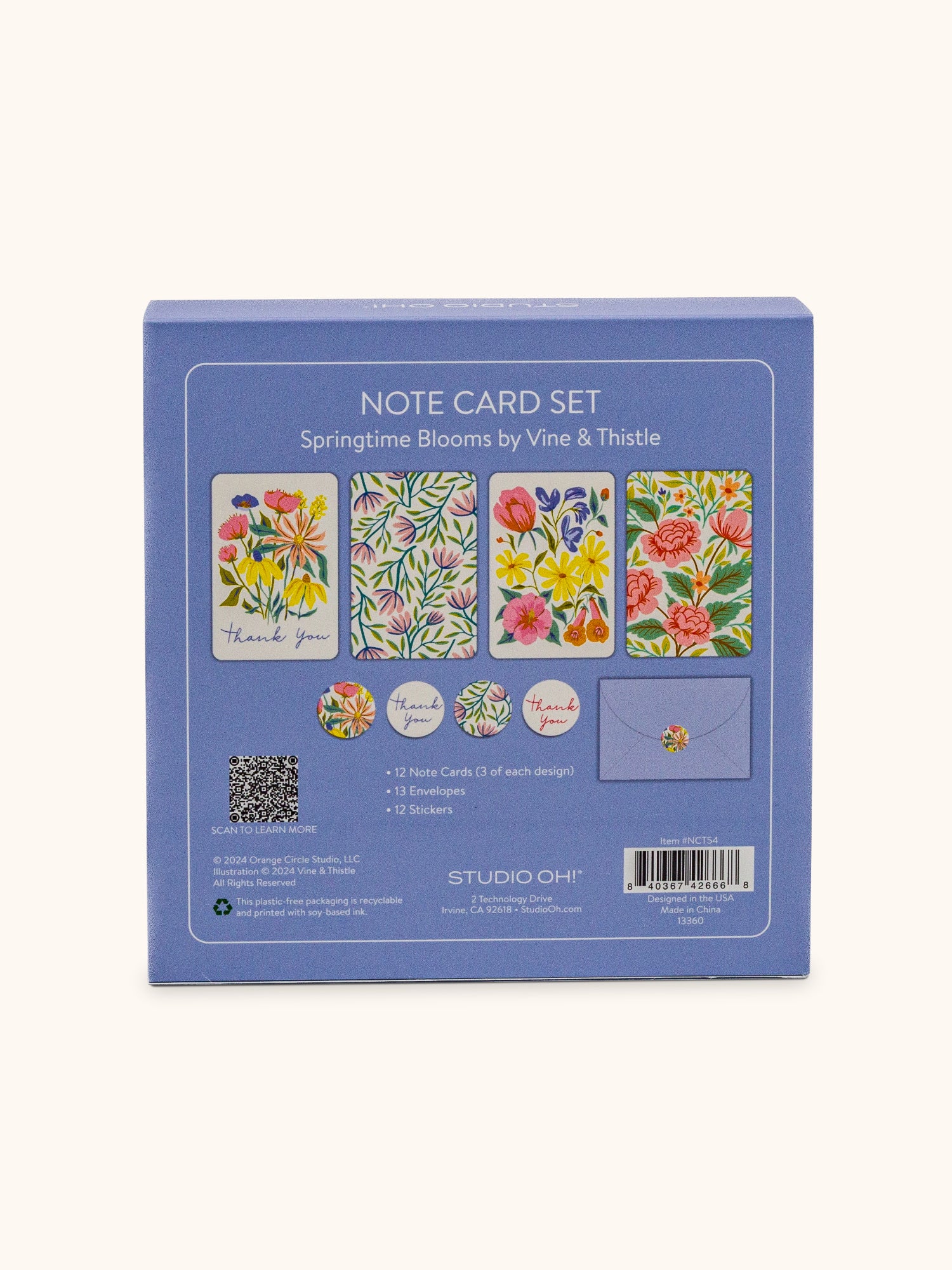 Springtime Blooms Note Card Set with Stickers