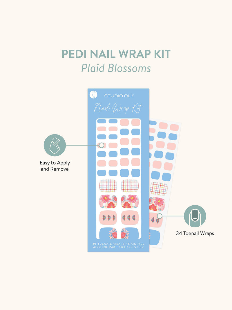 Plaid Blossoms Pedi Nail Wrap Kit