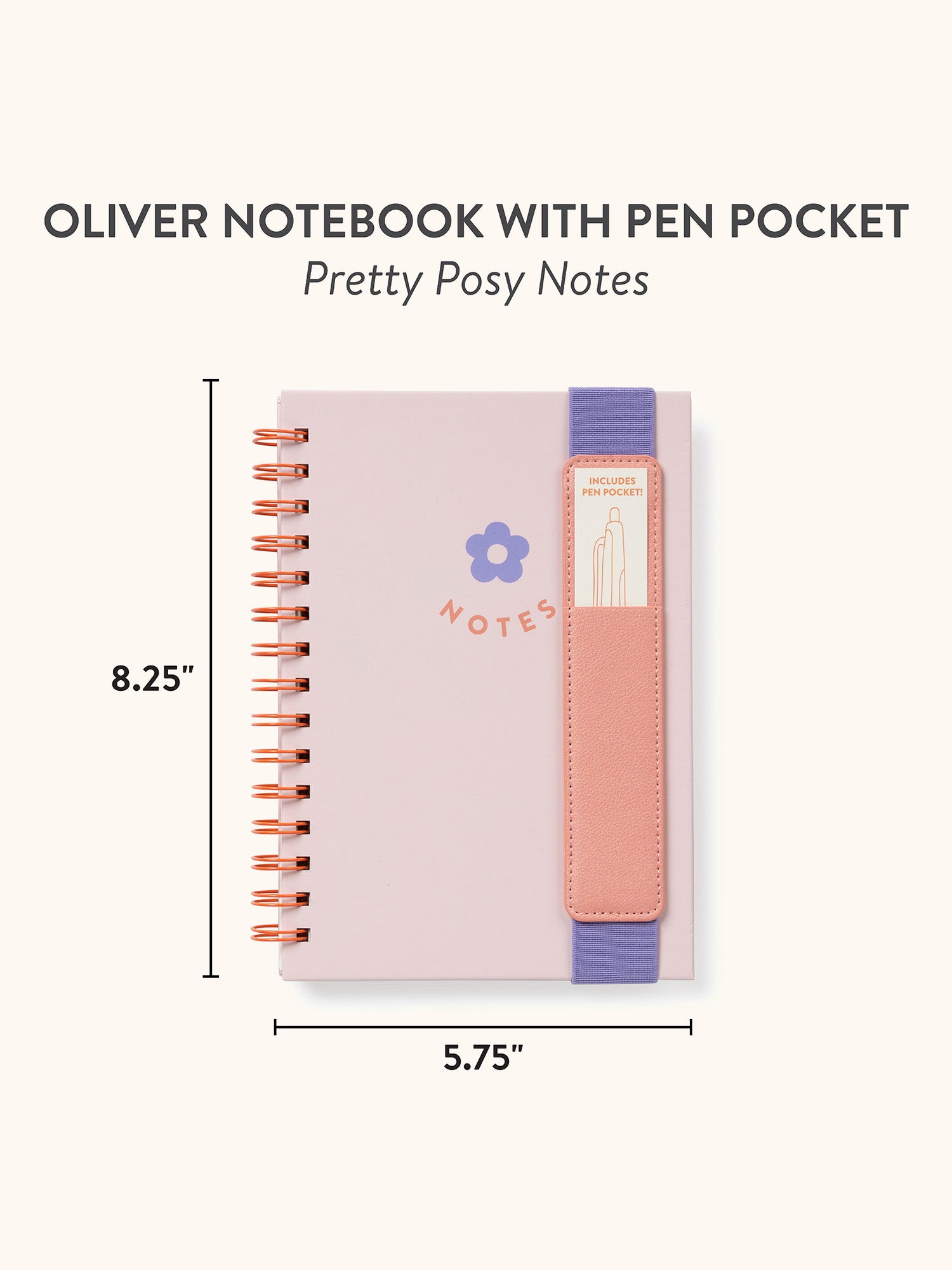 Pretty Posy Notes Oliver Notebook with Pen Pocket