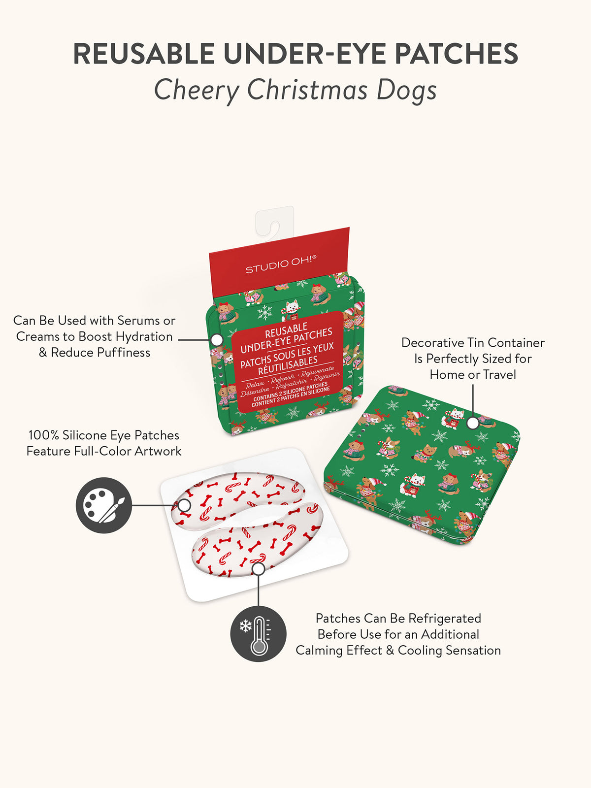 Cheery Christmas Dogs Reusable Under-Eye Patches