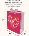 Hello Kitty and Friends Hearts and Flowers Large Gift Bag with Velvet Tie Closure