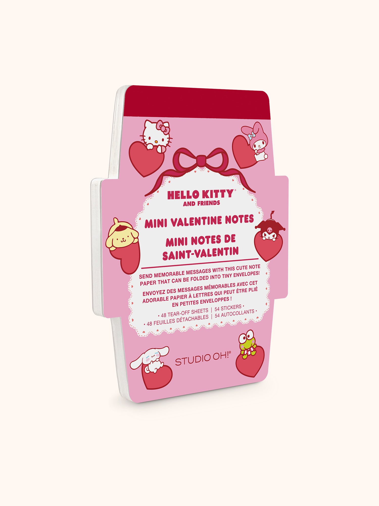 Hello Kitty and Friends Hearts and Ribbons Foldable Note Cards with Stickers
