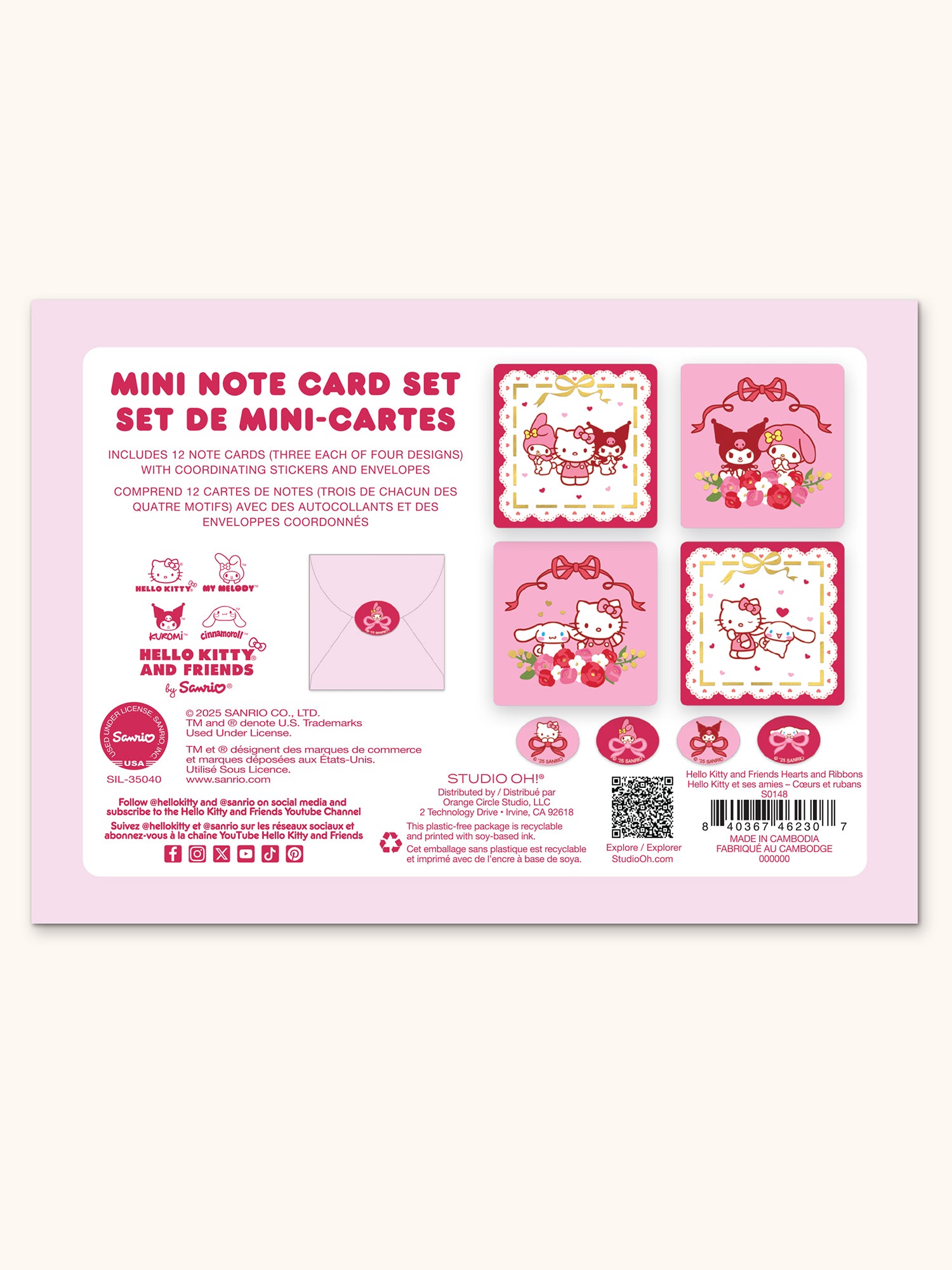 Hello Kitty and Friends Hearts and Ribbons Assorted Mini Note