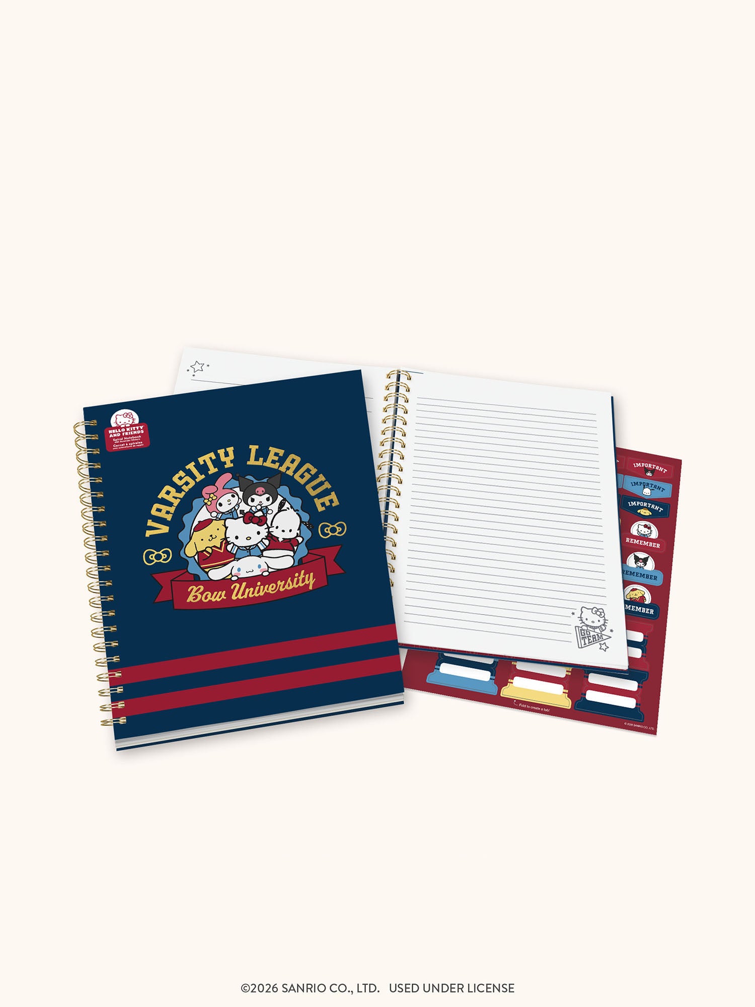 Hello Kitty and Friends Varsity Extra-Large Spiral Notebook with Pocket &amp; Sticker Sheet