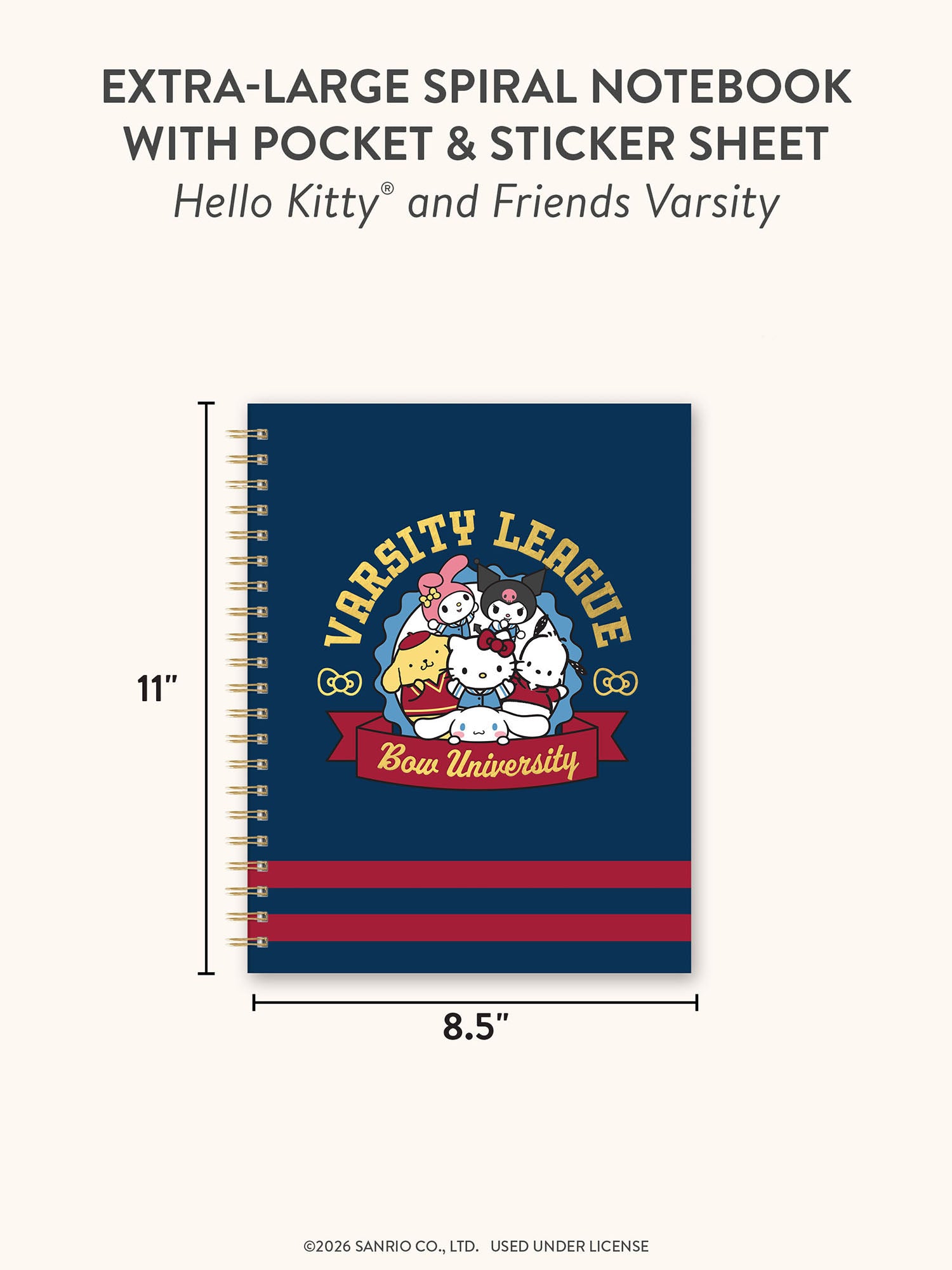Hello Kitty and Friends Varsity Extra-Large Spiral Notebook with Pocket &amp; Sticker Sheet