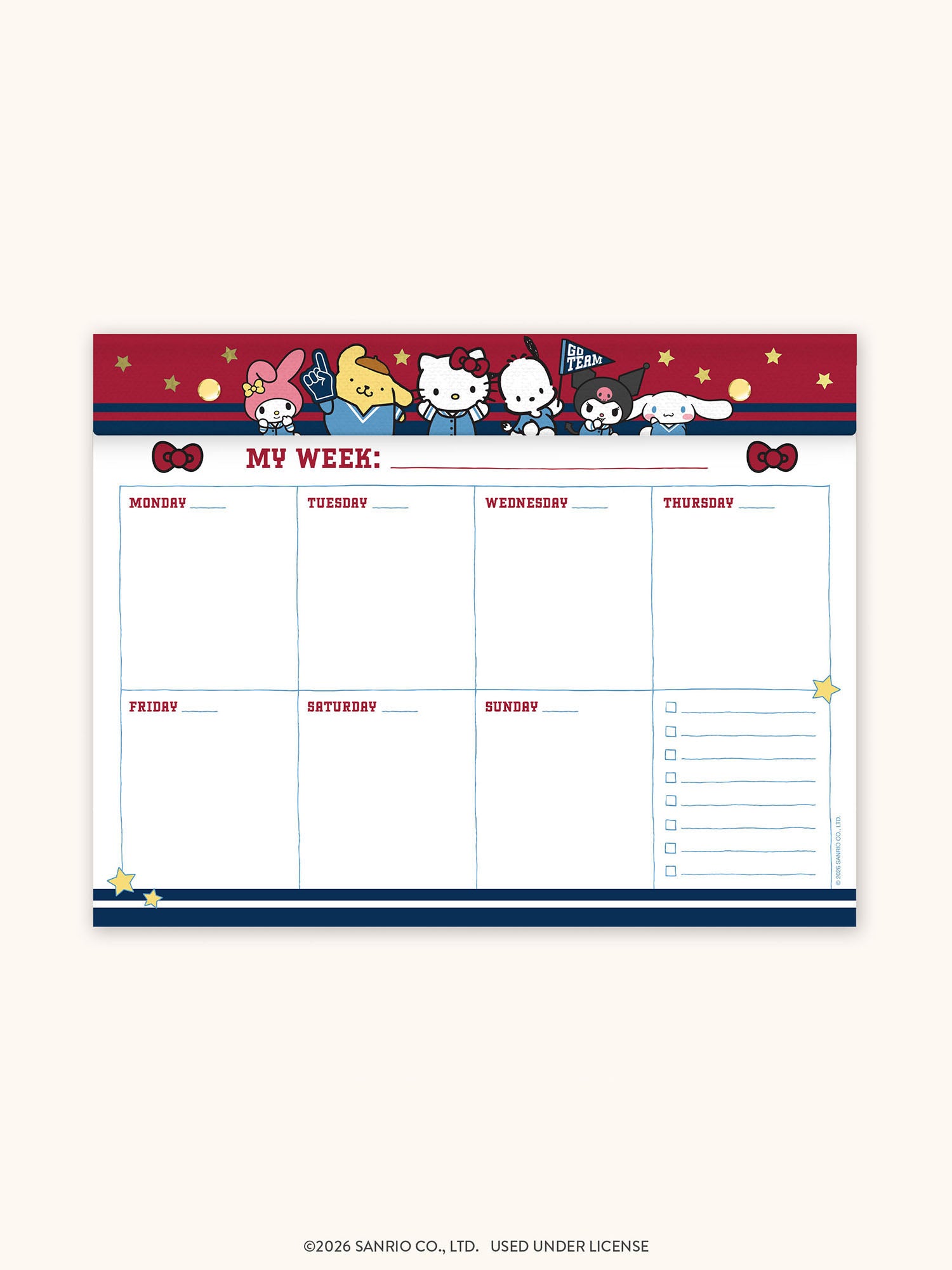 Hello Kitty and Friends Varsity Weekly Desk Pad with Grommets &amp; Stickers