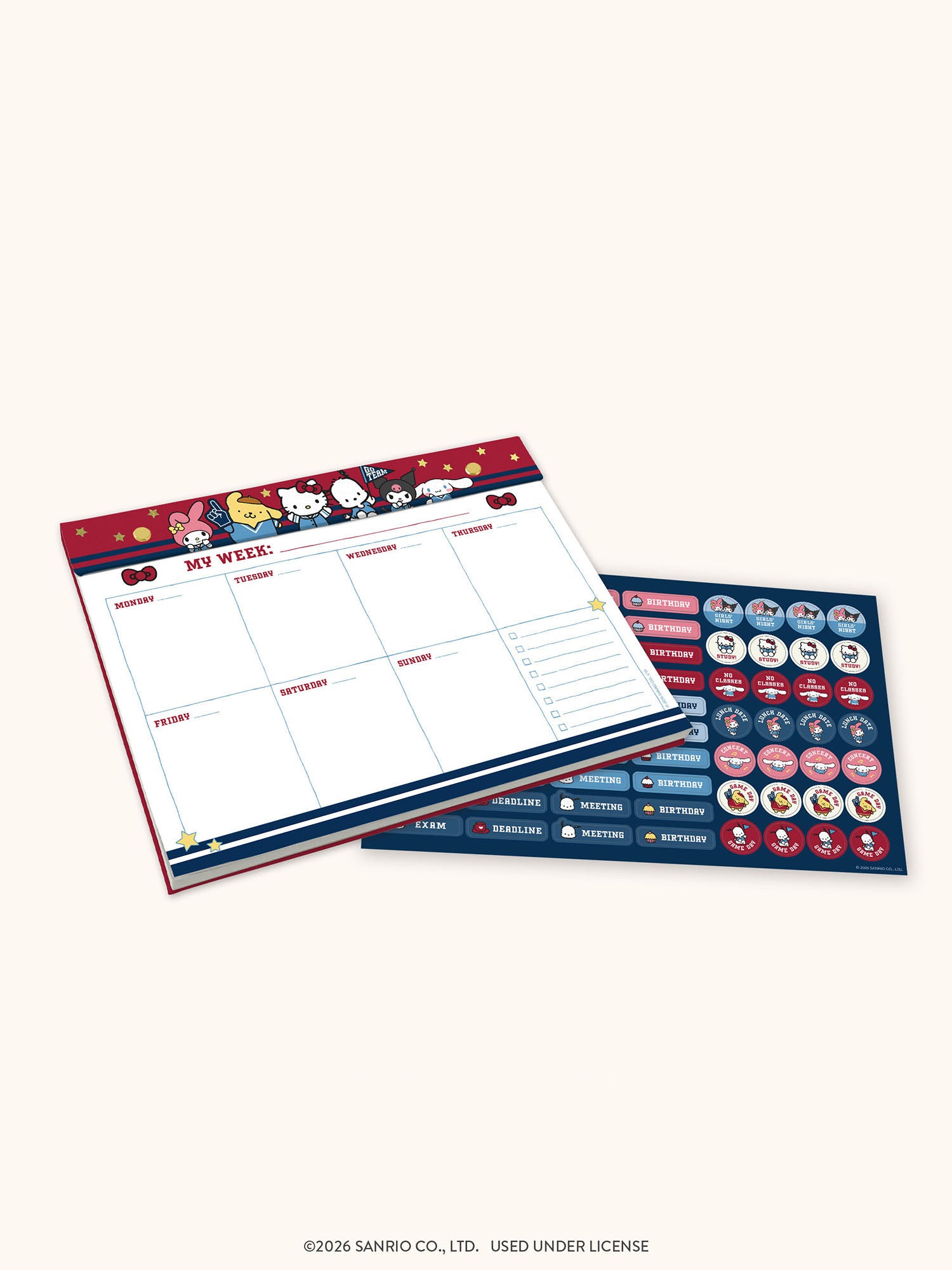 Hello Kitty and Friends Varsity Weekly Desk Pad with Grommets &amp; Stickers
