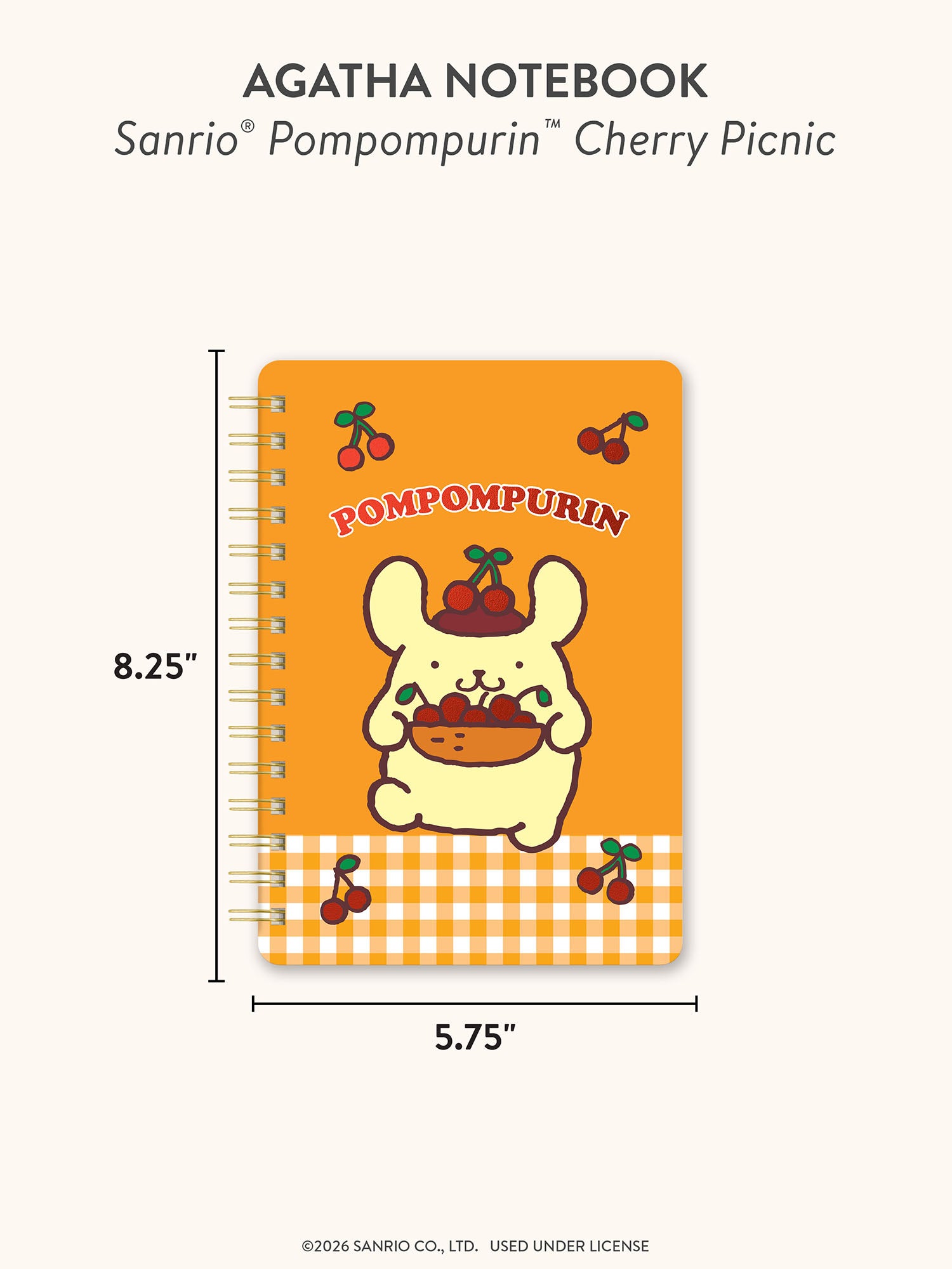 Sanrio Pompompurin Cherry Picnic Agatha Notebook with Pocket &amp; Stickers