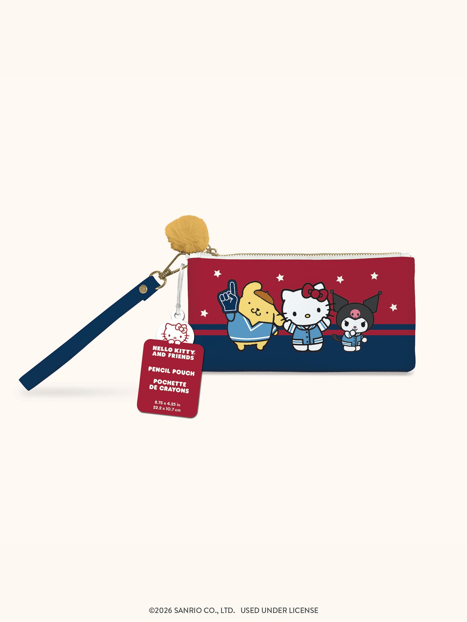 Hello Kitty and Friends Varsity Pencil Pouch with Wrist Strap &amp; Decorative Pull