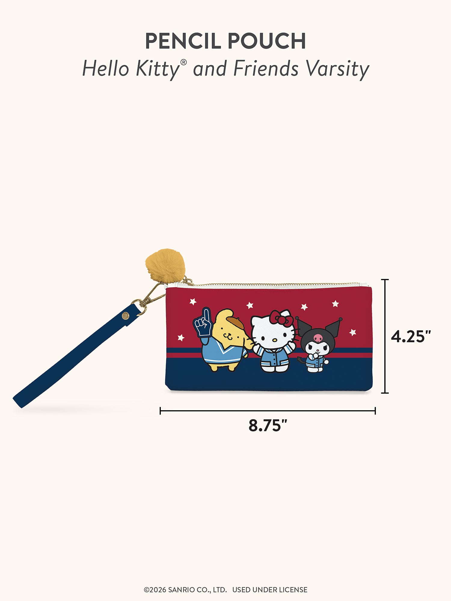 Hello Kitty and Friends Varsity Pencil Pouch with Wrist Strap &amp; Decorative Pull