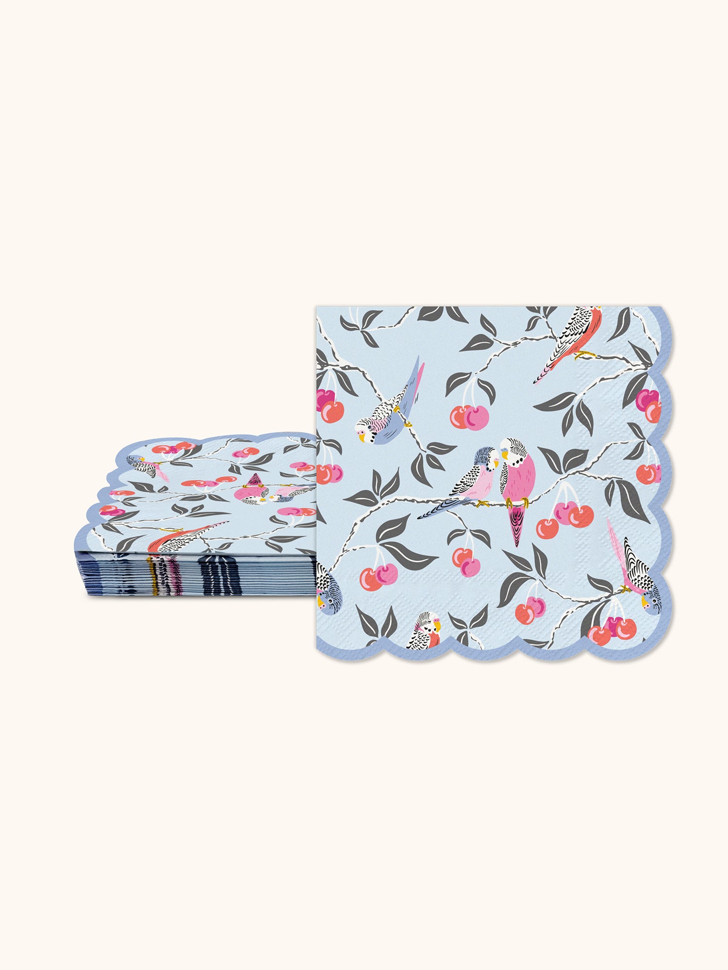 Birds in the Cherry Tree Scalloped Beverage Napkins - Thumbnail 2