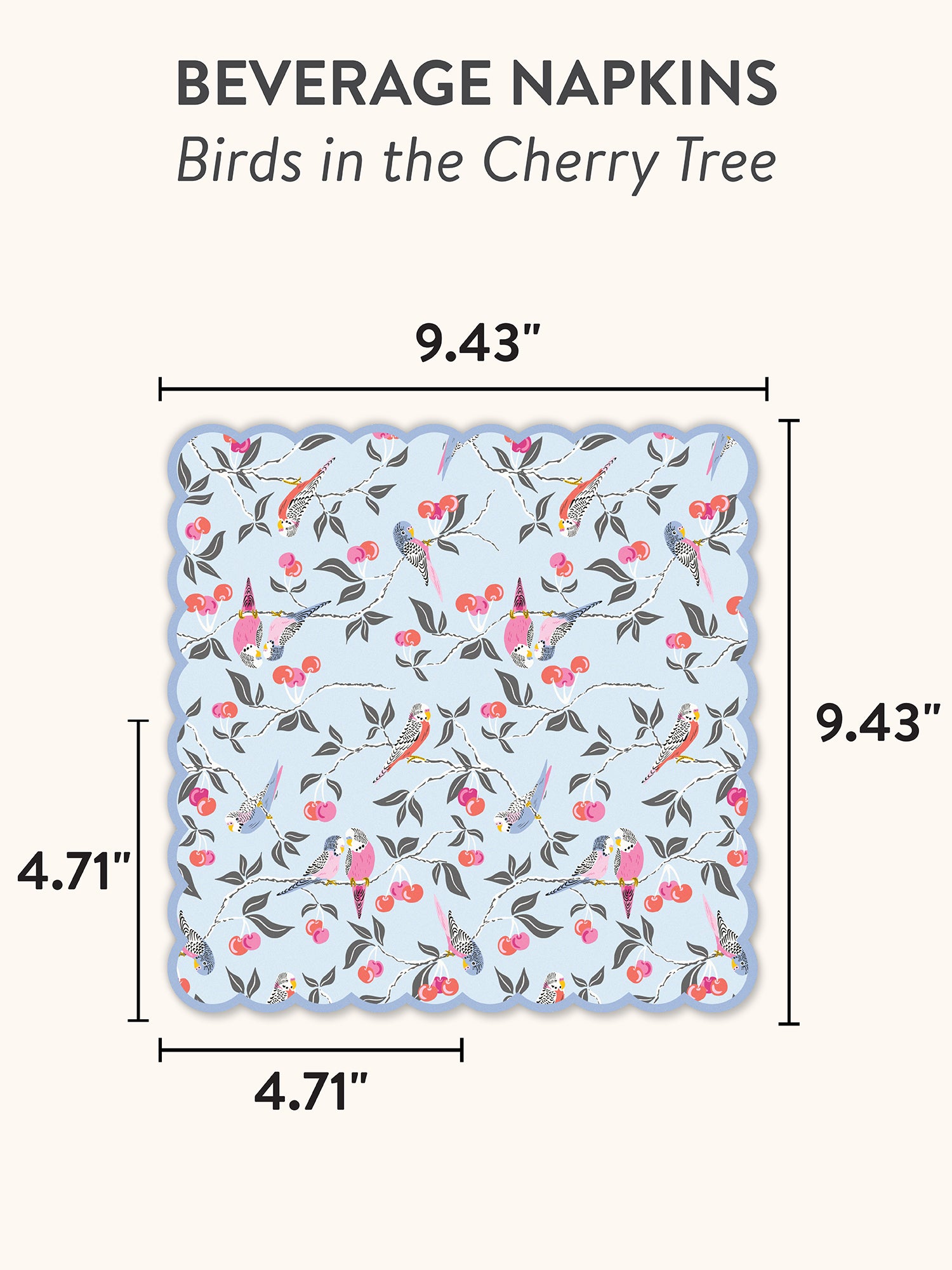 Birds in the Cherry Tree Scalloped Beverage Napkins - Thumbnail 4