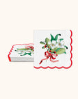 Red Ribbon Christmas Scalloped Beverage Napkin