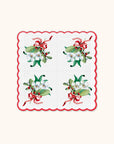 Red Ribbon Christmas Scalloped Beverage Napkin