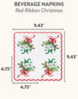 Red Ribbon Christmas Scalloped Beverage Napkin