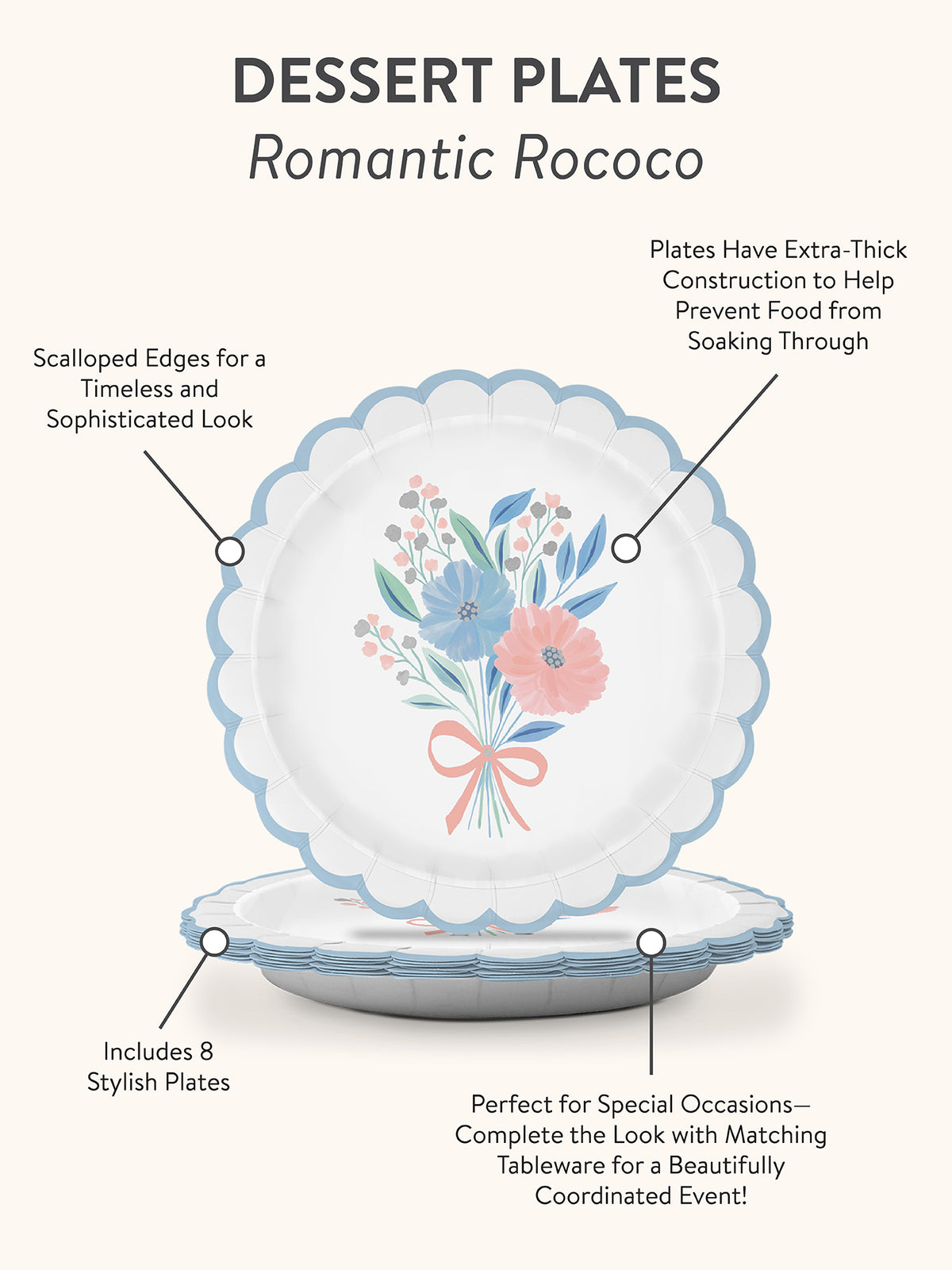Rococo Ribbon Plate Romantic Rococo Paper Plate & Napkin Bundle – Studio Oh!