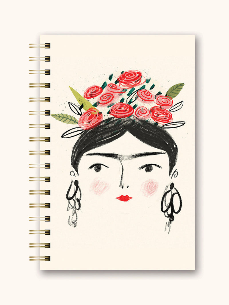 Portrait of Woman with Flower Crown Medium Spiral Notebook