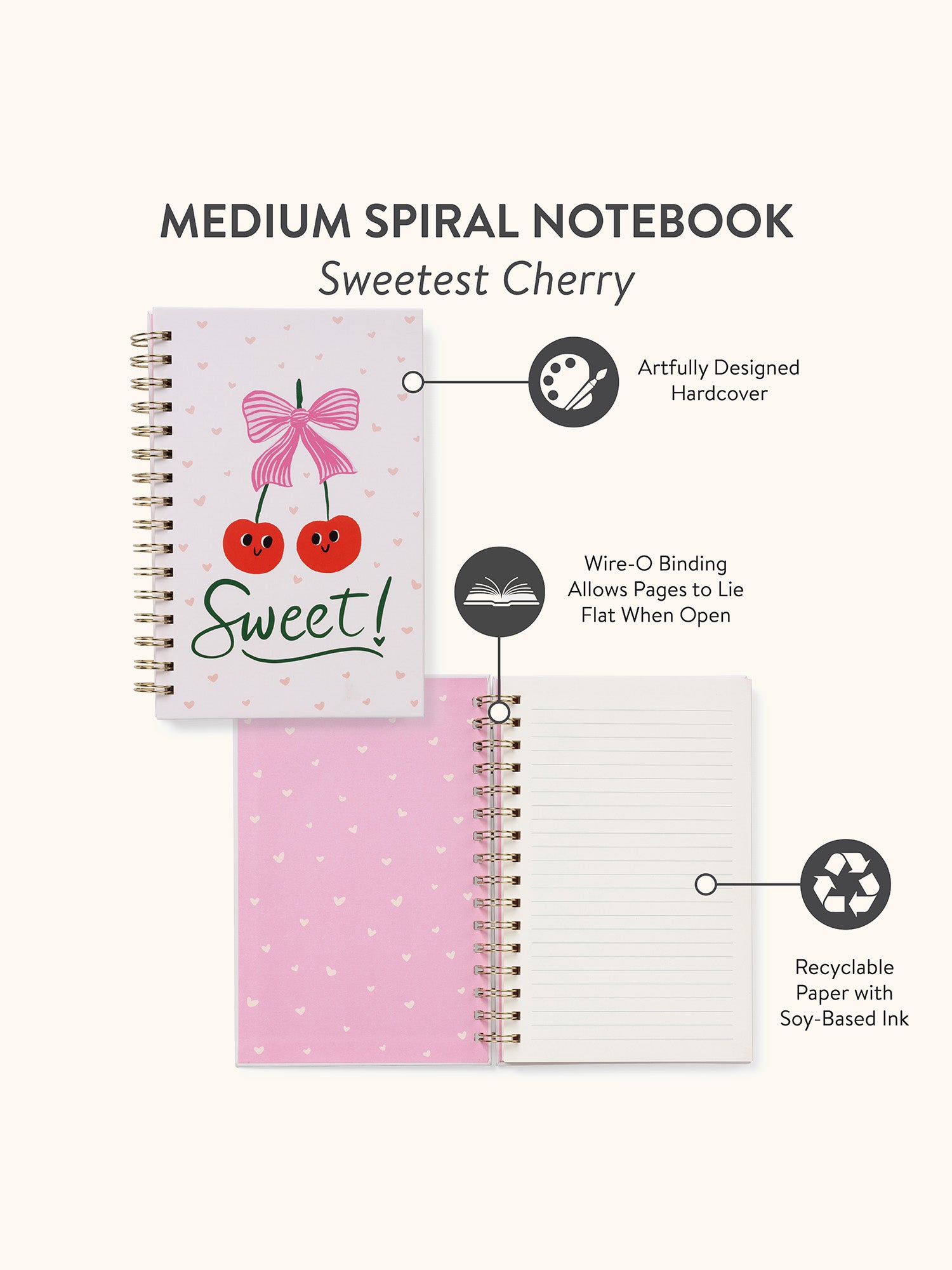 Sweetest Cherry Medium Spiral Notebook – Studio Oh!