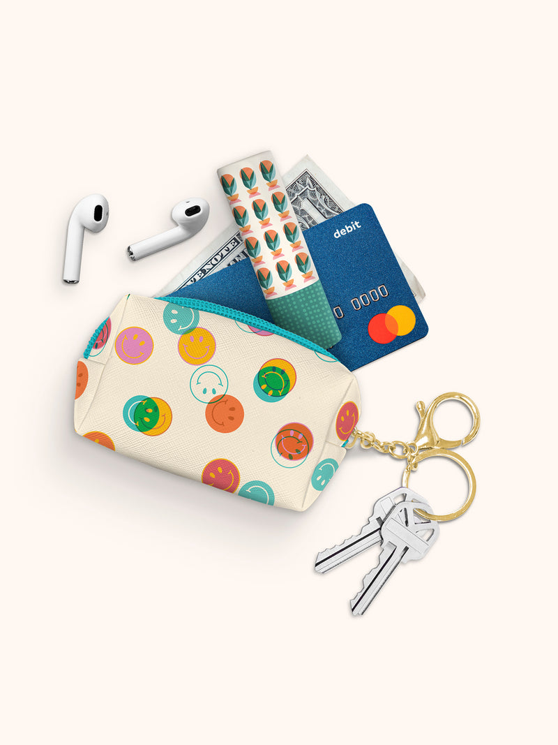 Mini Smiley Cardholder Keychain Pouch, Wallet