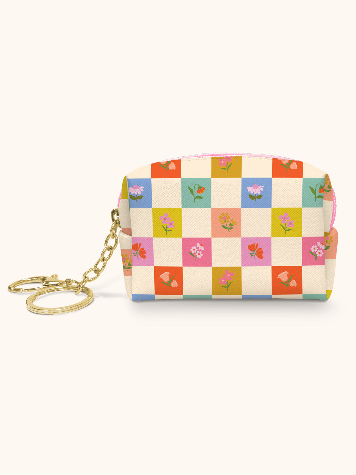 Checkerboard Blooms Key Chain Pouch