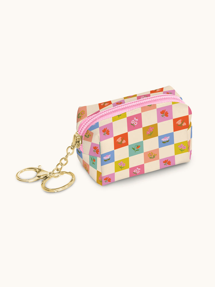 Checkerboard Blooms Key Chain Pouch