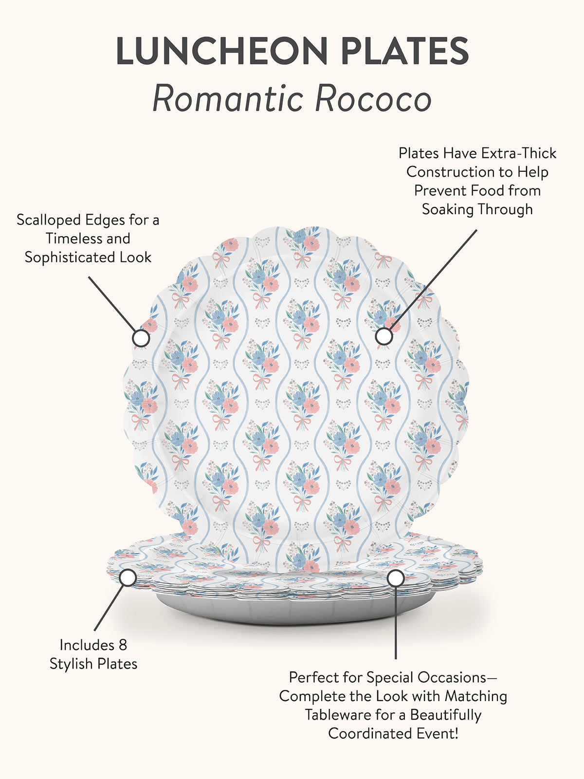 Rococo Ribbon Plate Romantic Rococo Scalloped Luncheon Plates – Studio Oh!