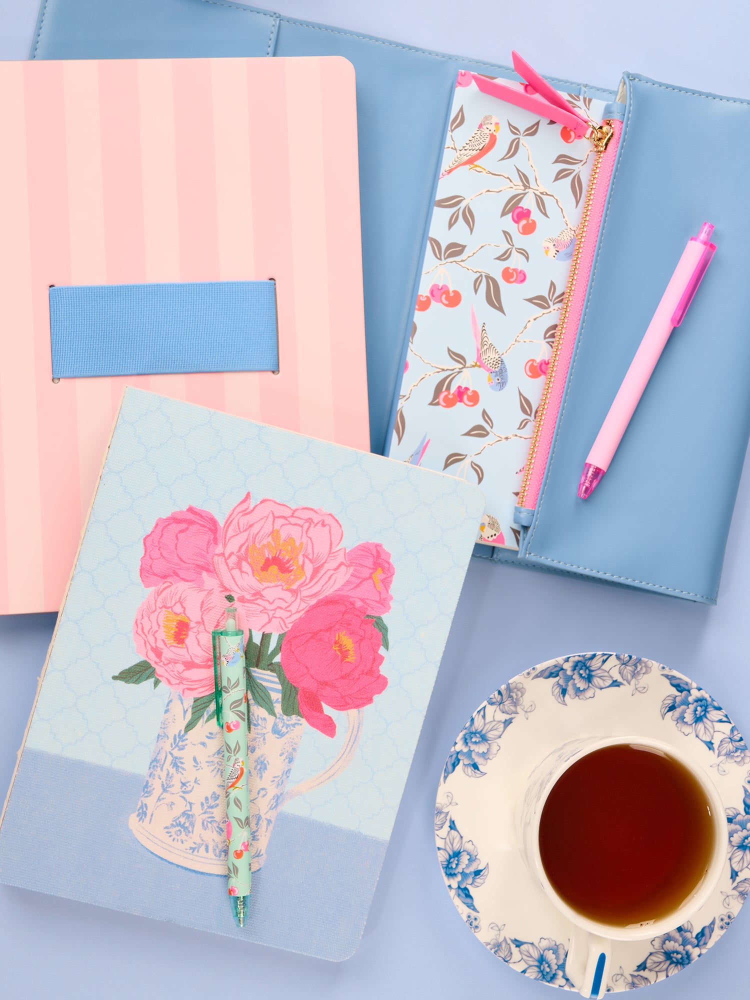 Pink Stripes Casey Notebook with Phone Loop