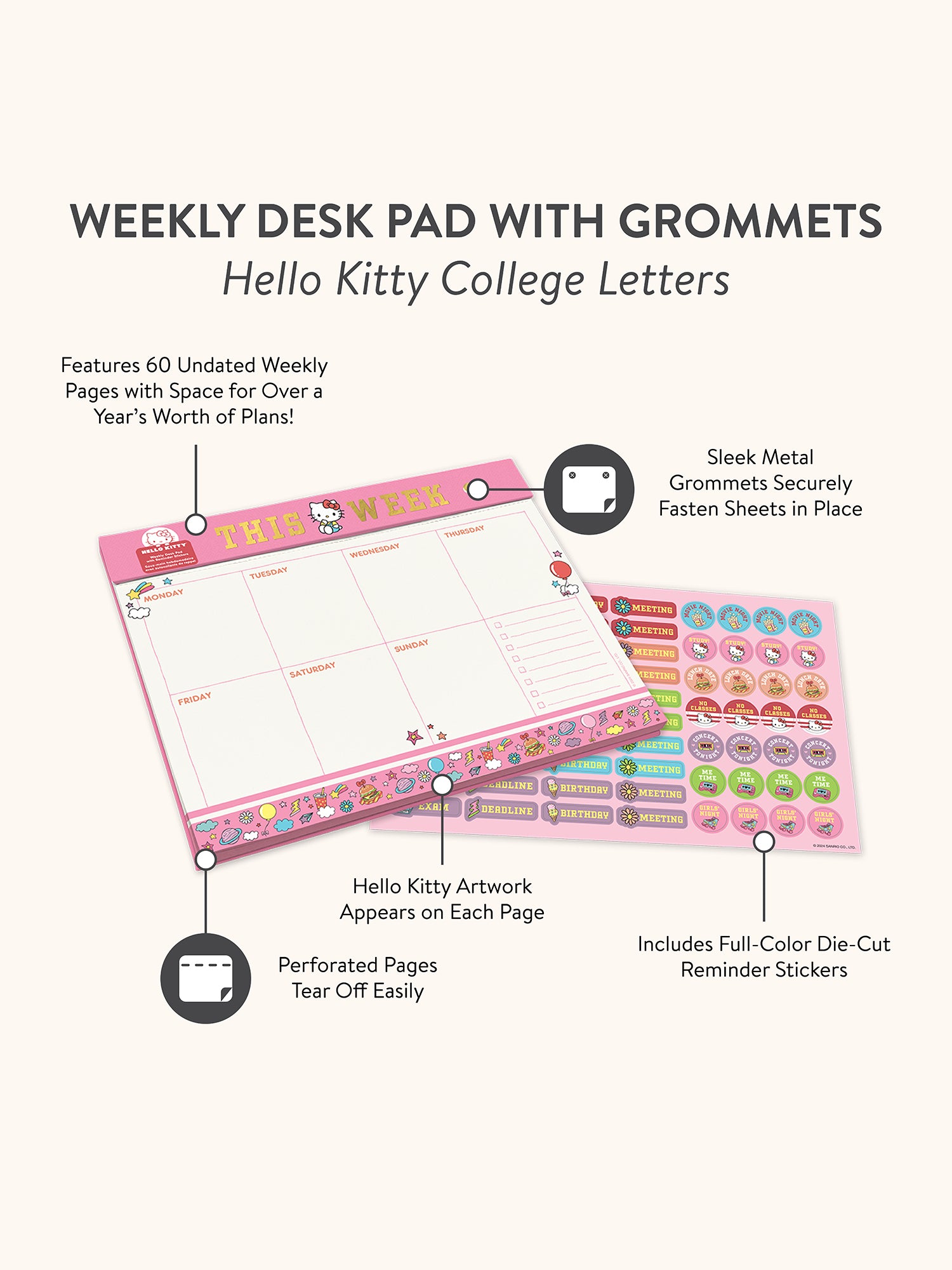 Hello Kitty College Letters Weekly Desk Pad