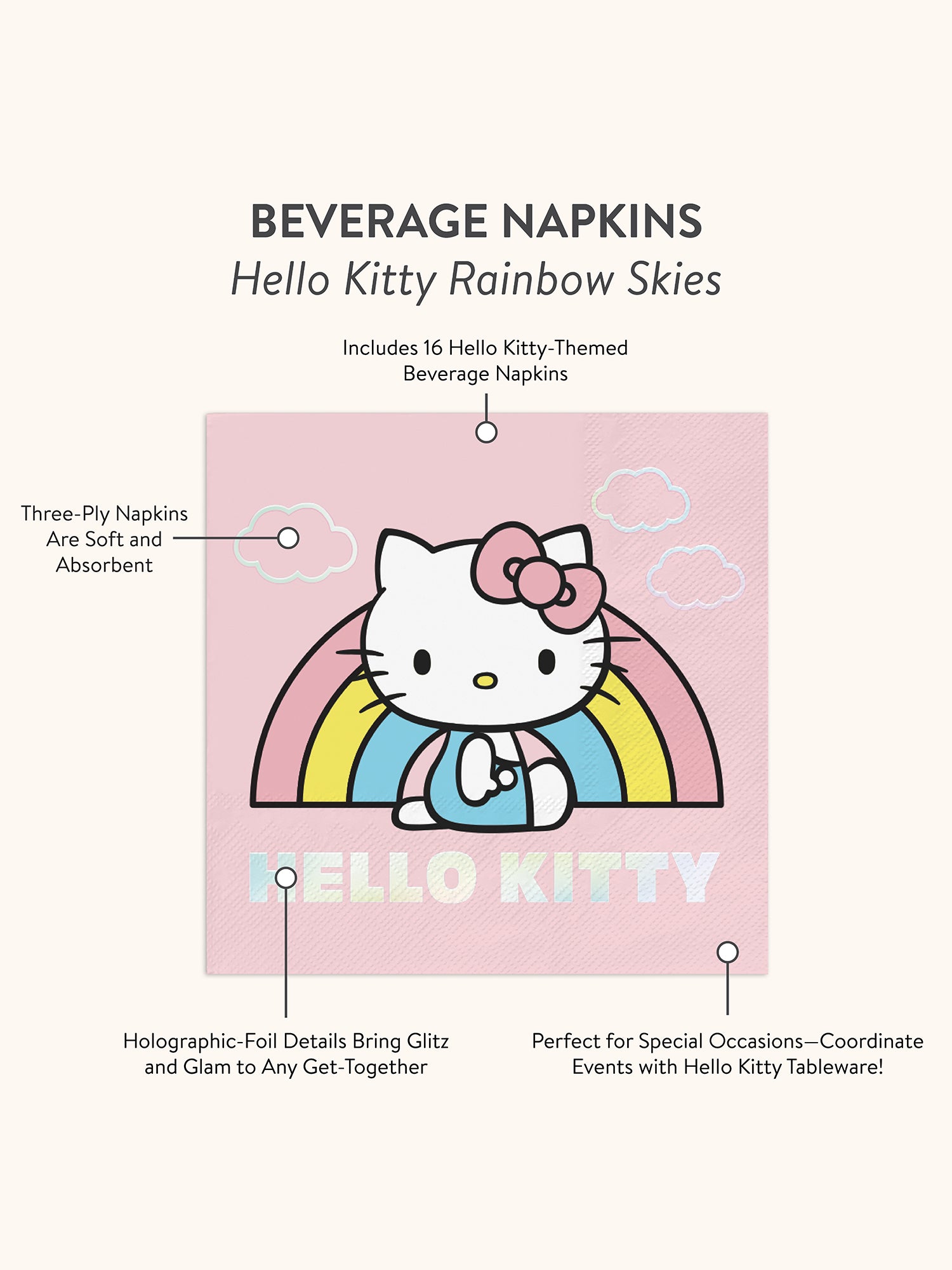 Hello Kitty Rainbow Skies Beverage Napkins - Thumbnail 5