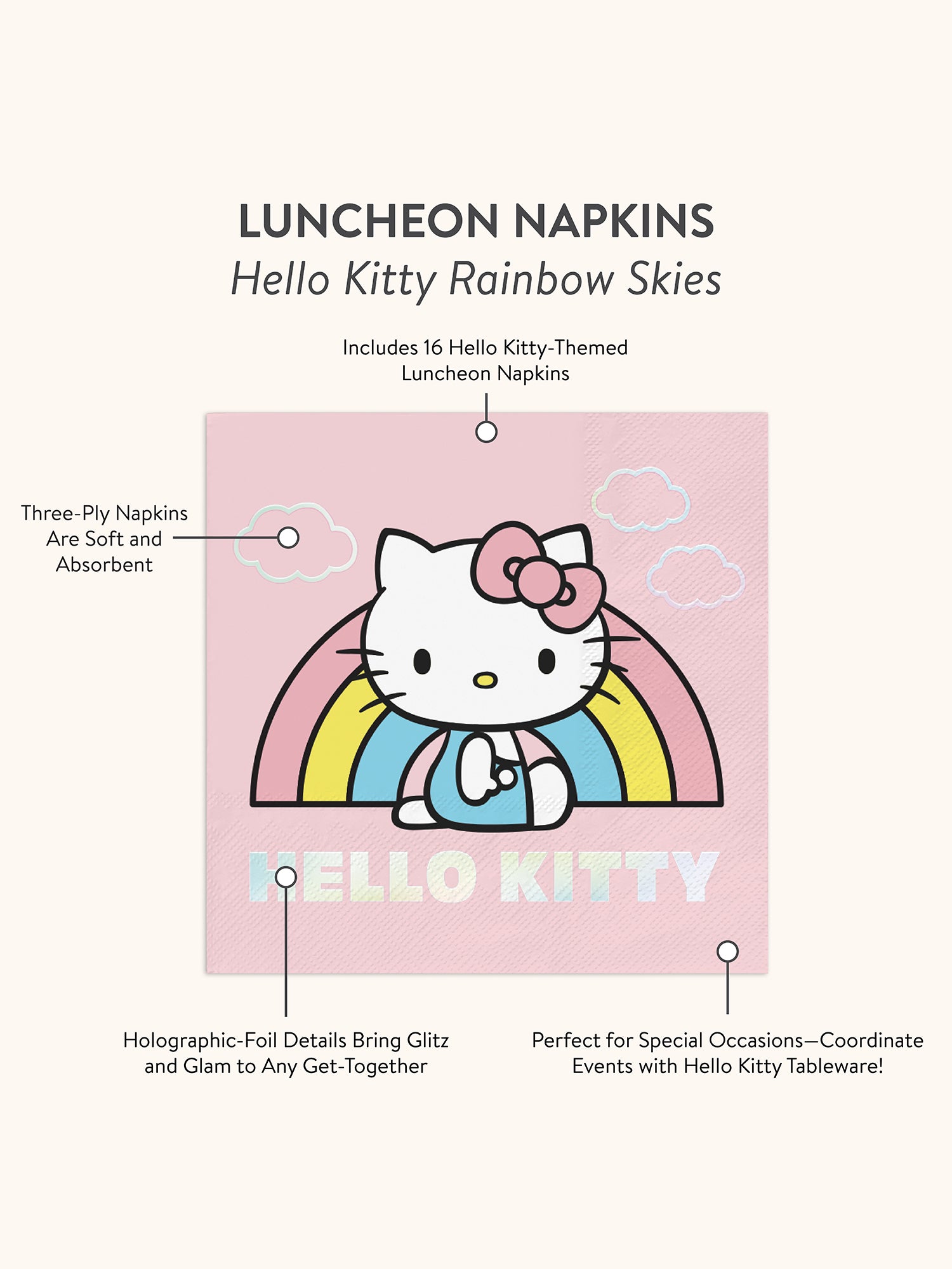 Hello Kitty Rainbow Skies Luncheon Napkins - Thumbnail 4