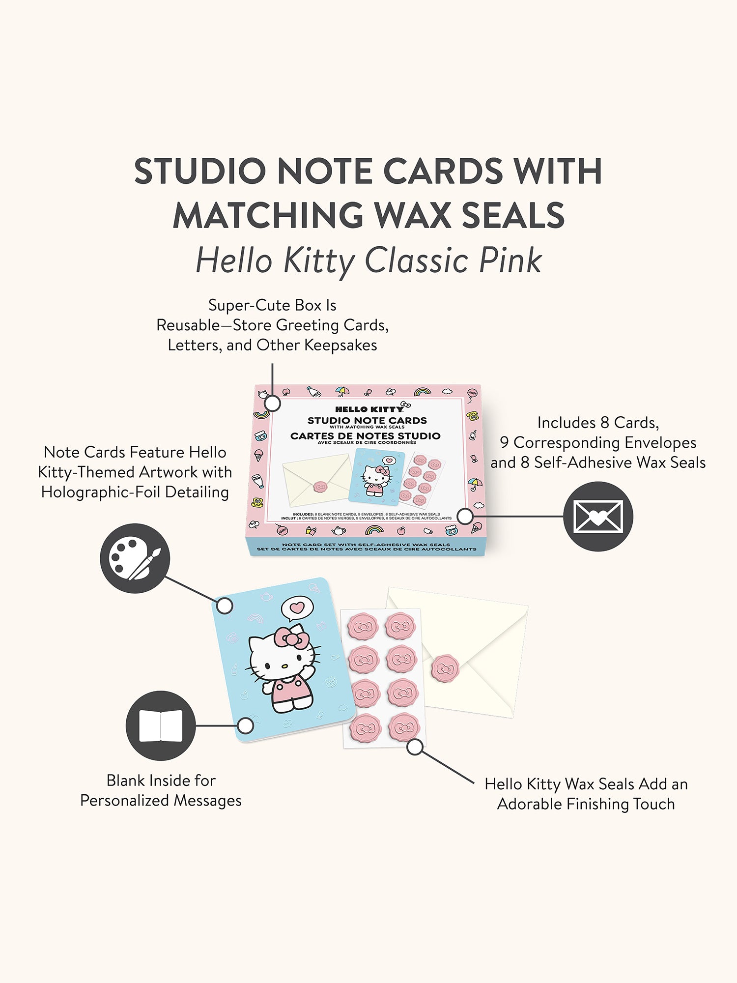 Hello Kitty Classic Pink Studio Note Cards with Wax Seals – Studio Oh!