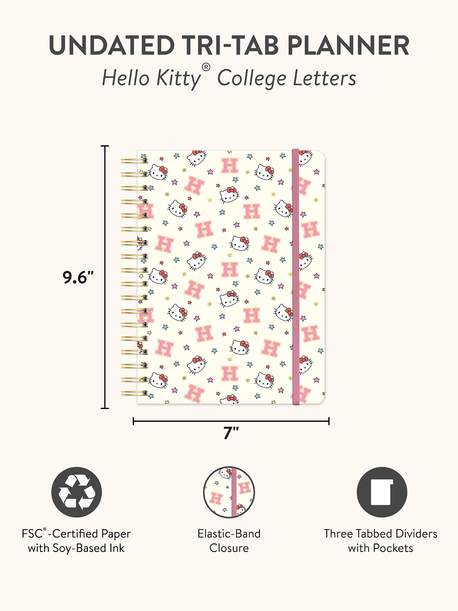 Hello Kitty College Letters Undated Tri-Tab Planner