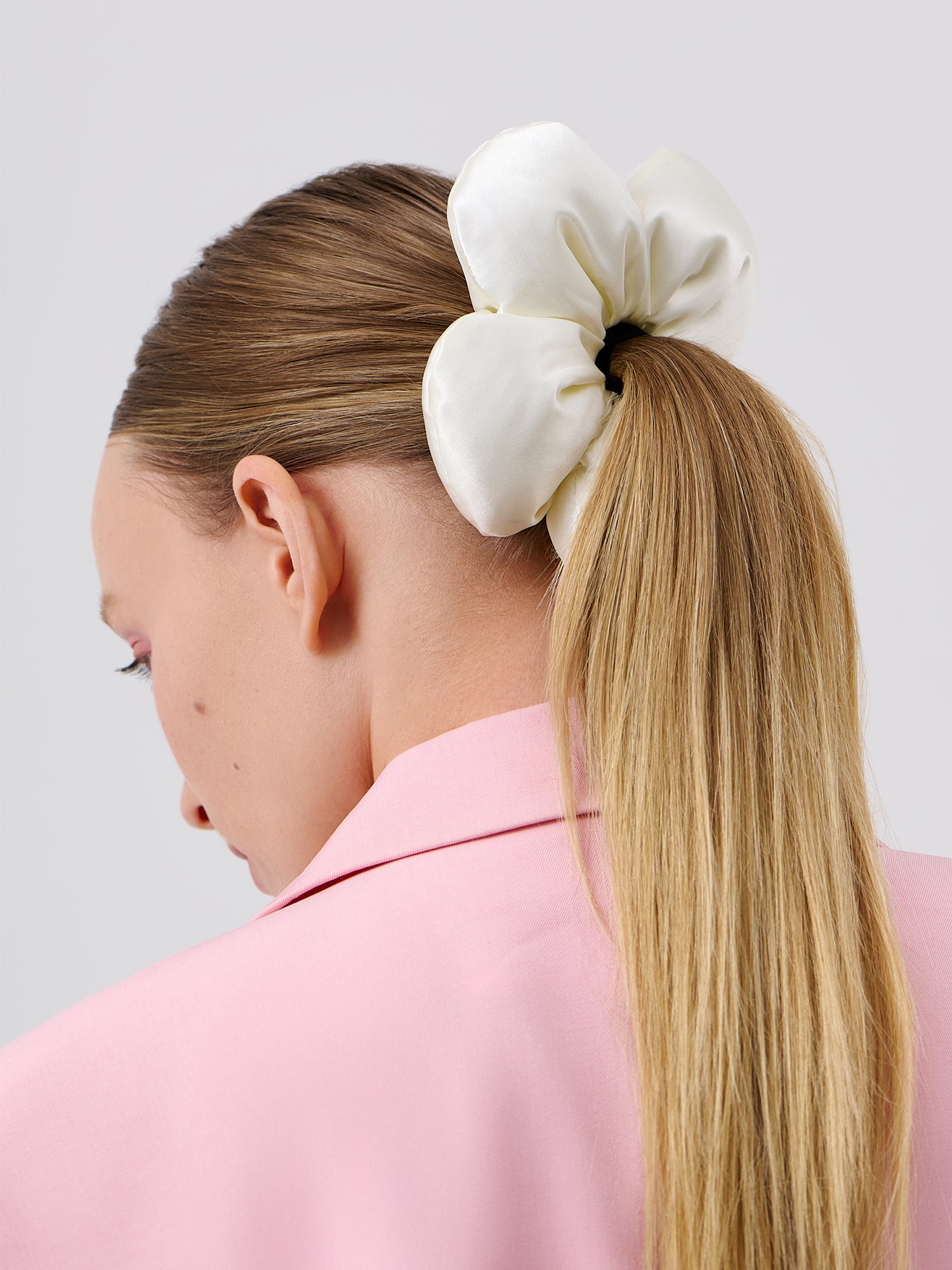 2pcs Pearl-Accent Cream Satin Scrunchie & Brown Flower Hair Clip Set Family Dollar Hair Finds: Cute Claw Clips & Accessories! main image 2