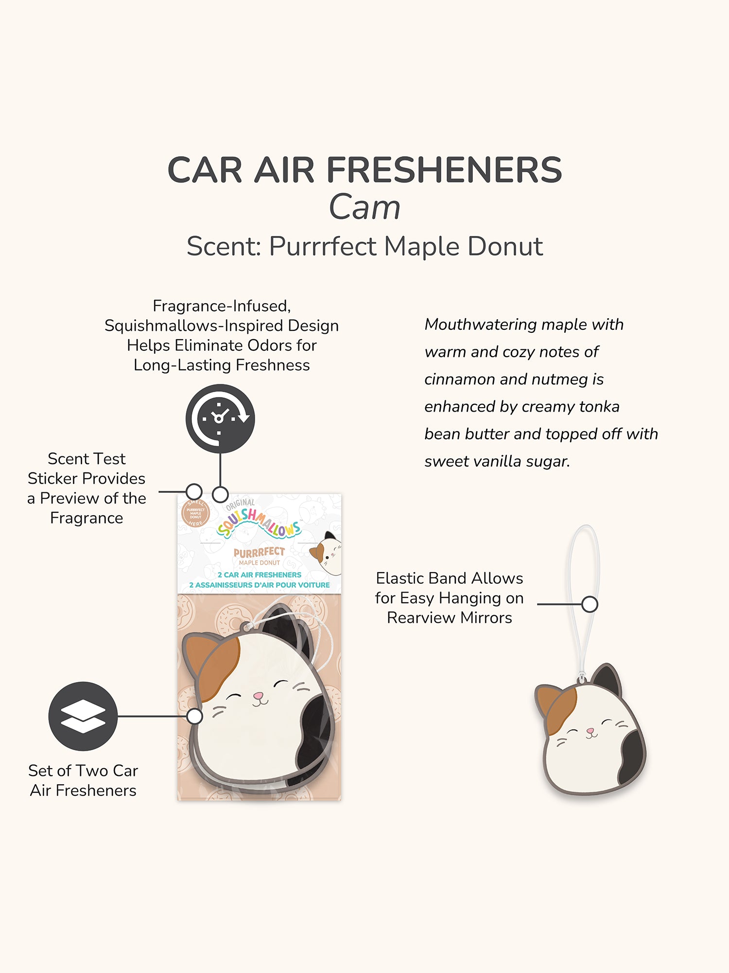 Squishmallows  Cam Car Air Fresheners - Purrrfect Maple Donut