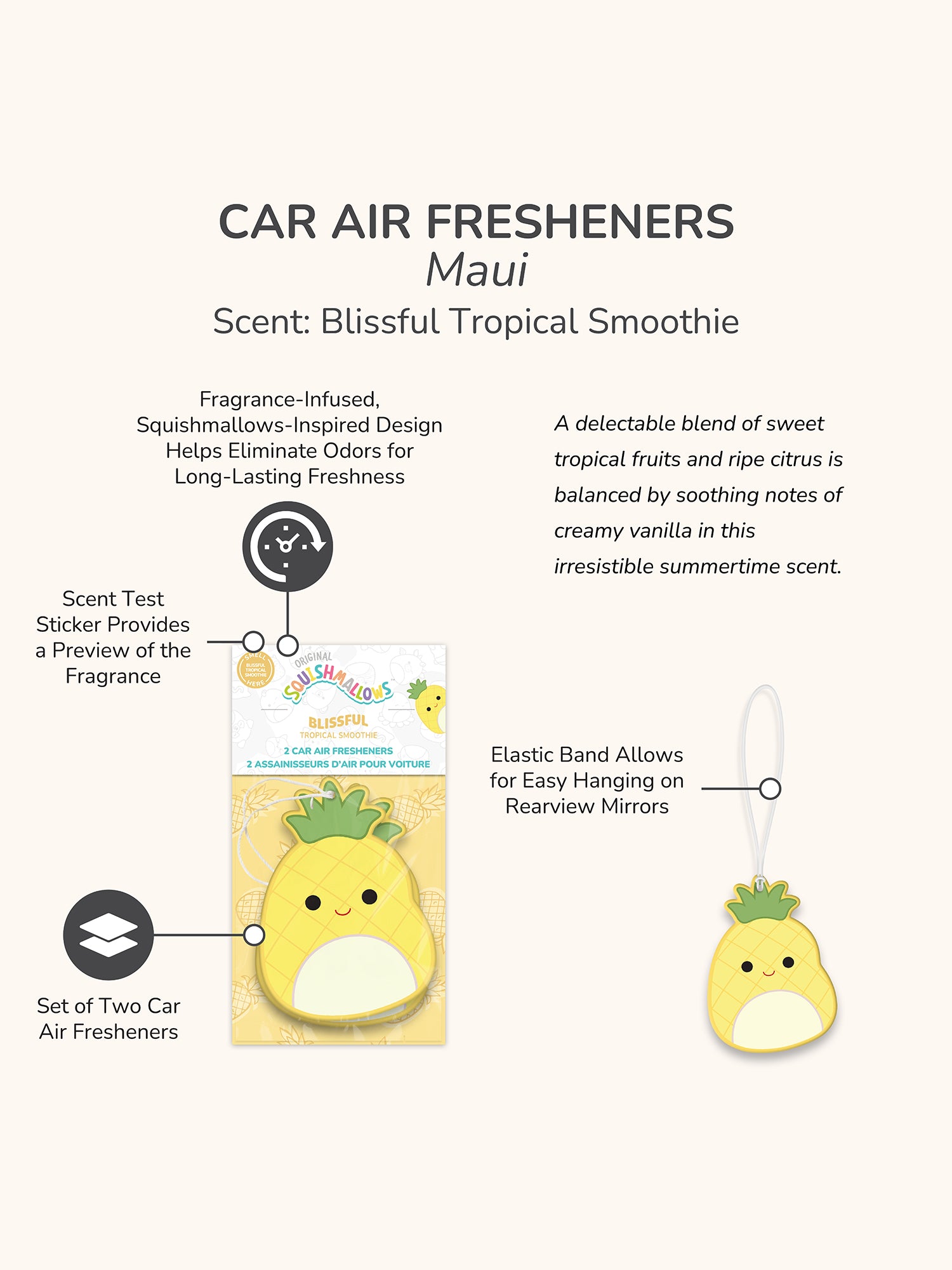 Squishmallows Maui Car Air Fresheners - Blissful Tropical Smoothie