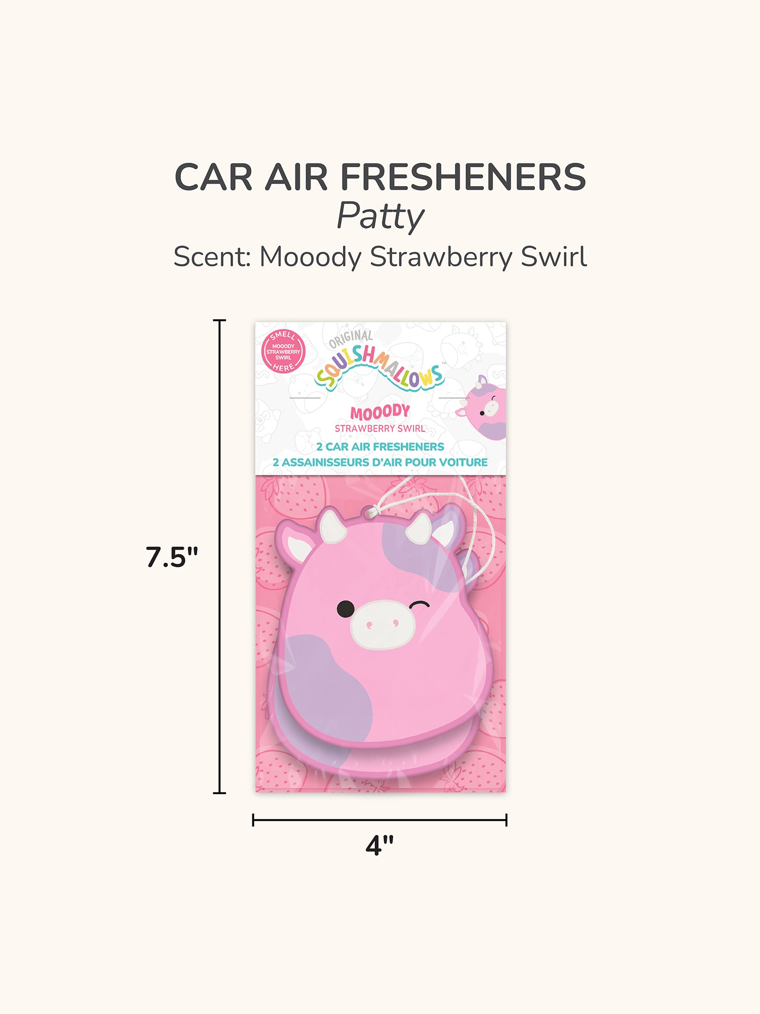 Squishmallows Patty Car Air Fresheners - Mooody Strawberry Swirl