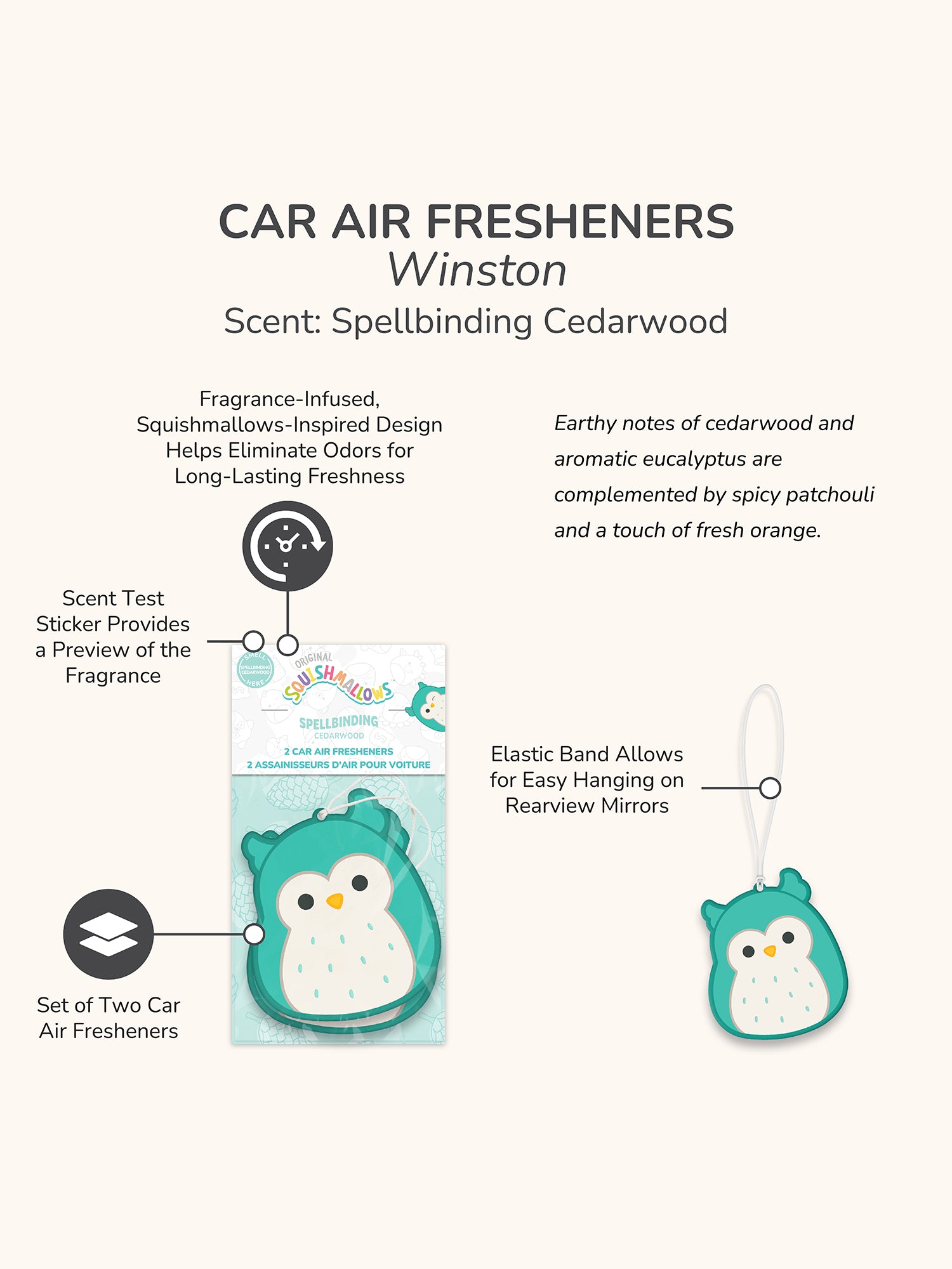 Squishmallows Winston Car Air Fresheners - Spellbinding Cedarwood