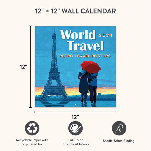 Browntrout 2024 Wall Calendar 12x12 Vintage Travel Posters