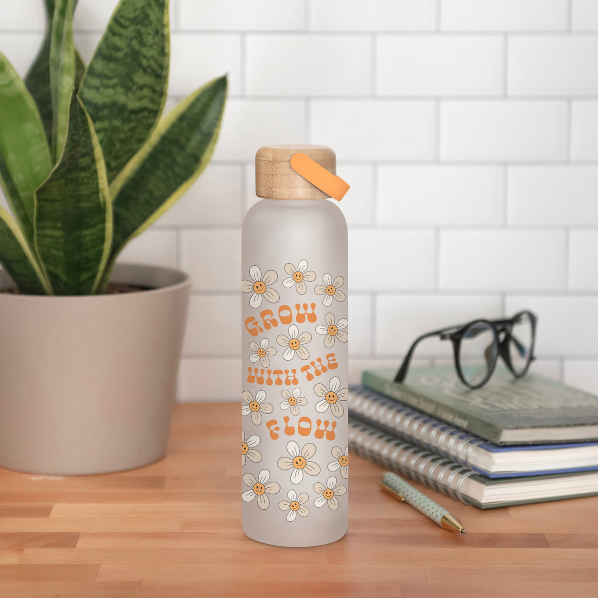 Grow with the Flow Glass Water Bottle with Bamboo Lid – Studio Oh!