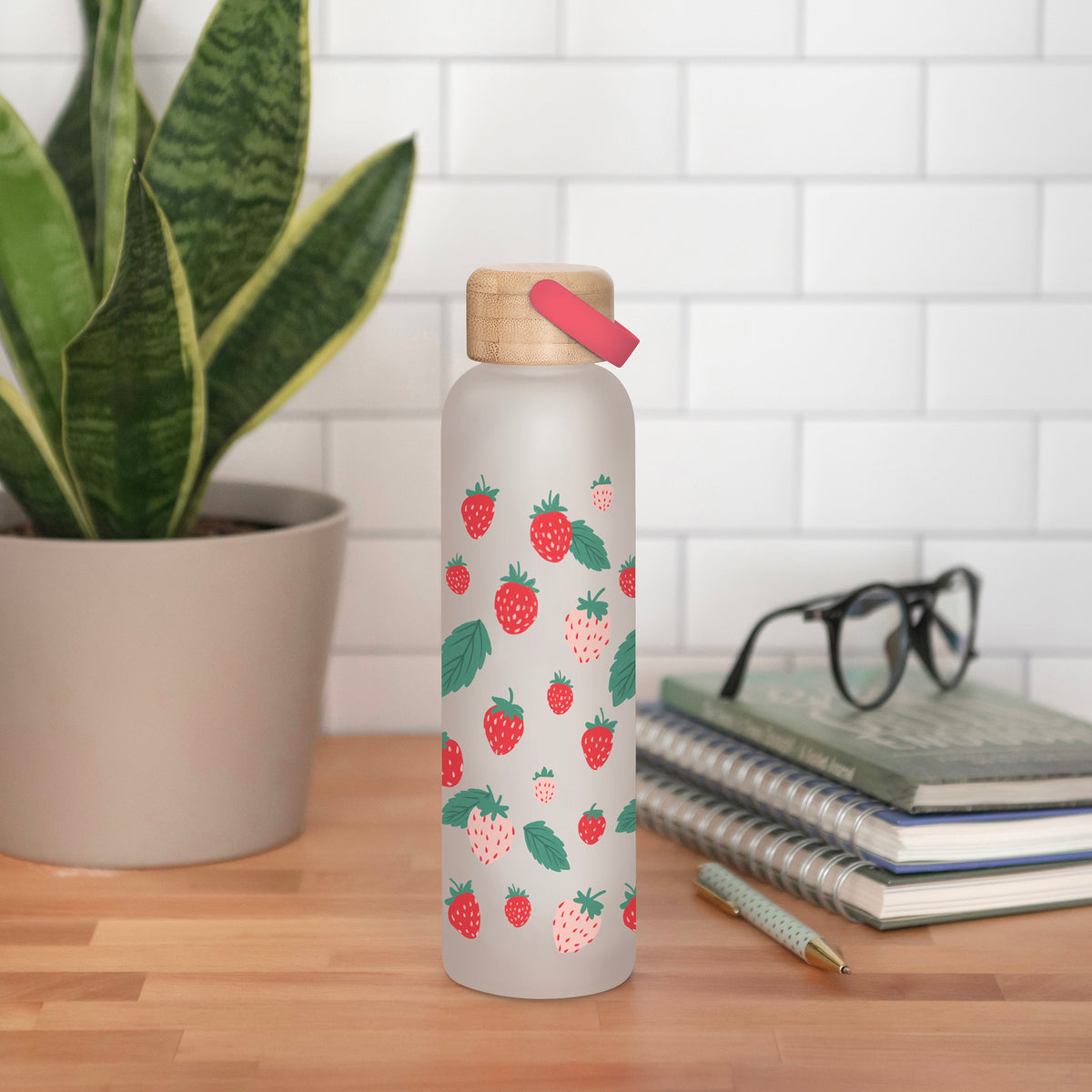 Glass Water Bottle with Bamboo Lid - Grow with the Flow by Studio