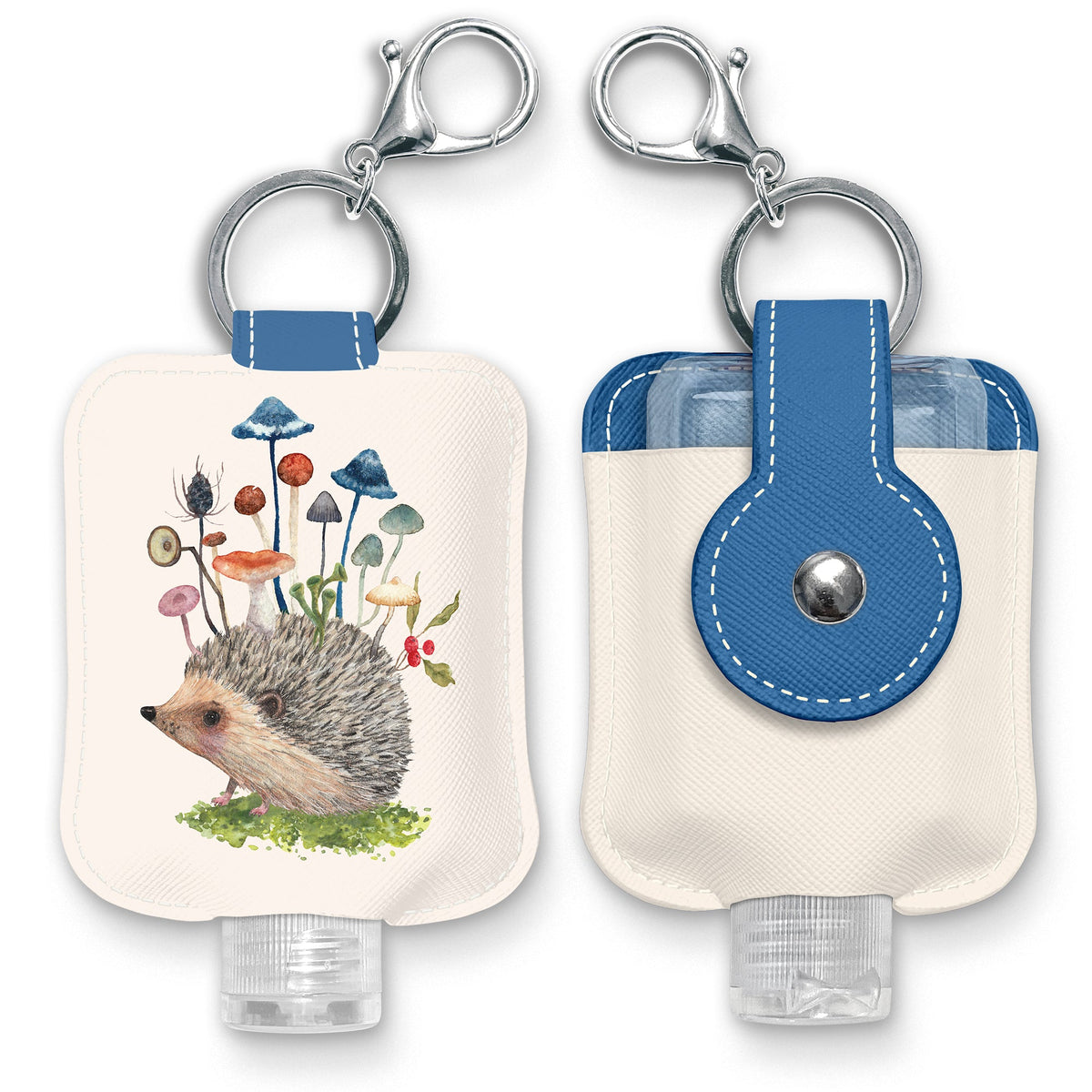 Hedgehog with Mushrooms Hand-Sanitizer Holder with Travel Bottle