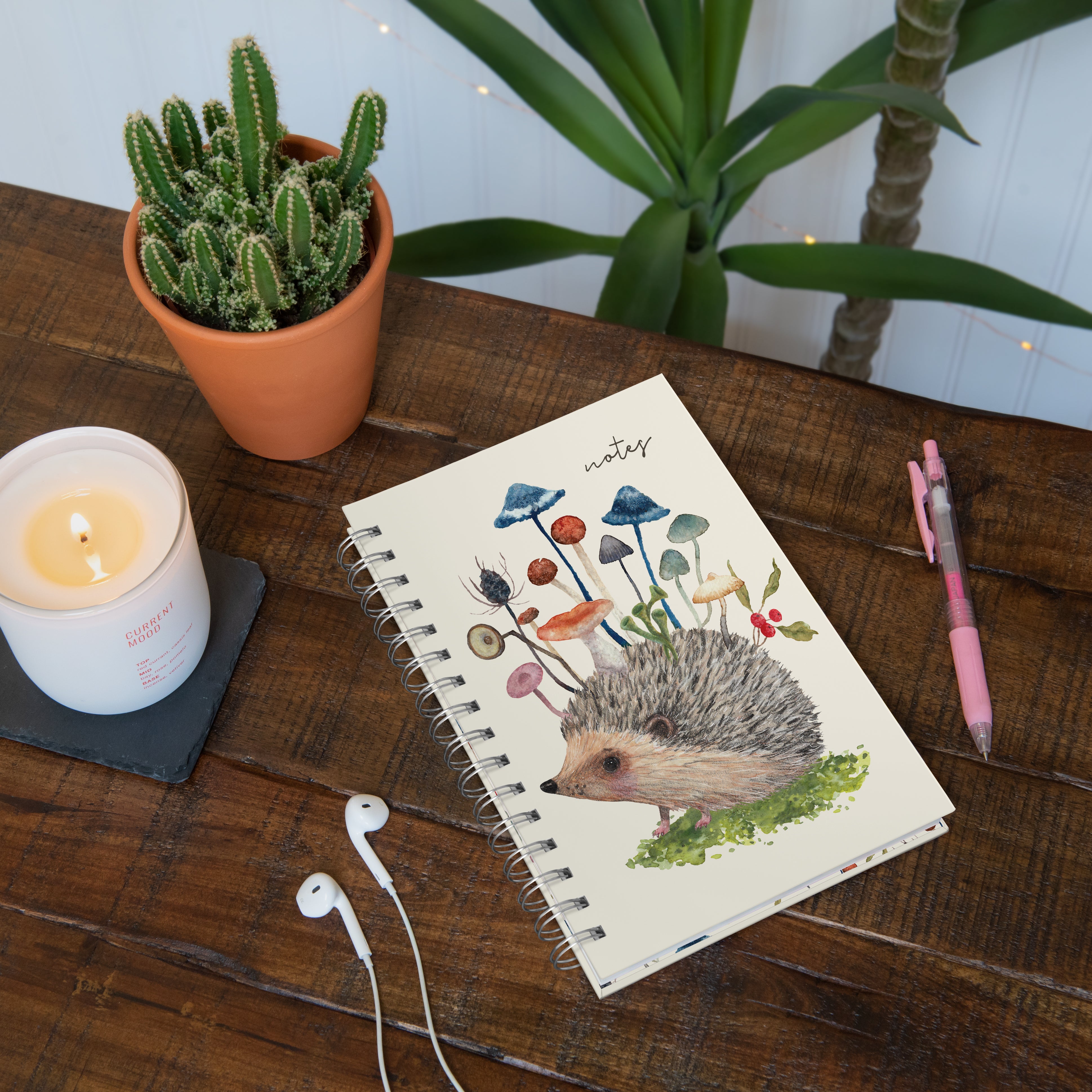 Hedgehog with Mushrooms Medium Spiral Notebook – Studio Oh!